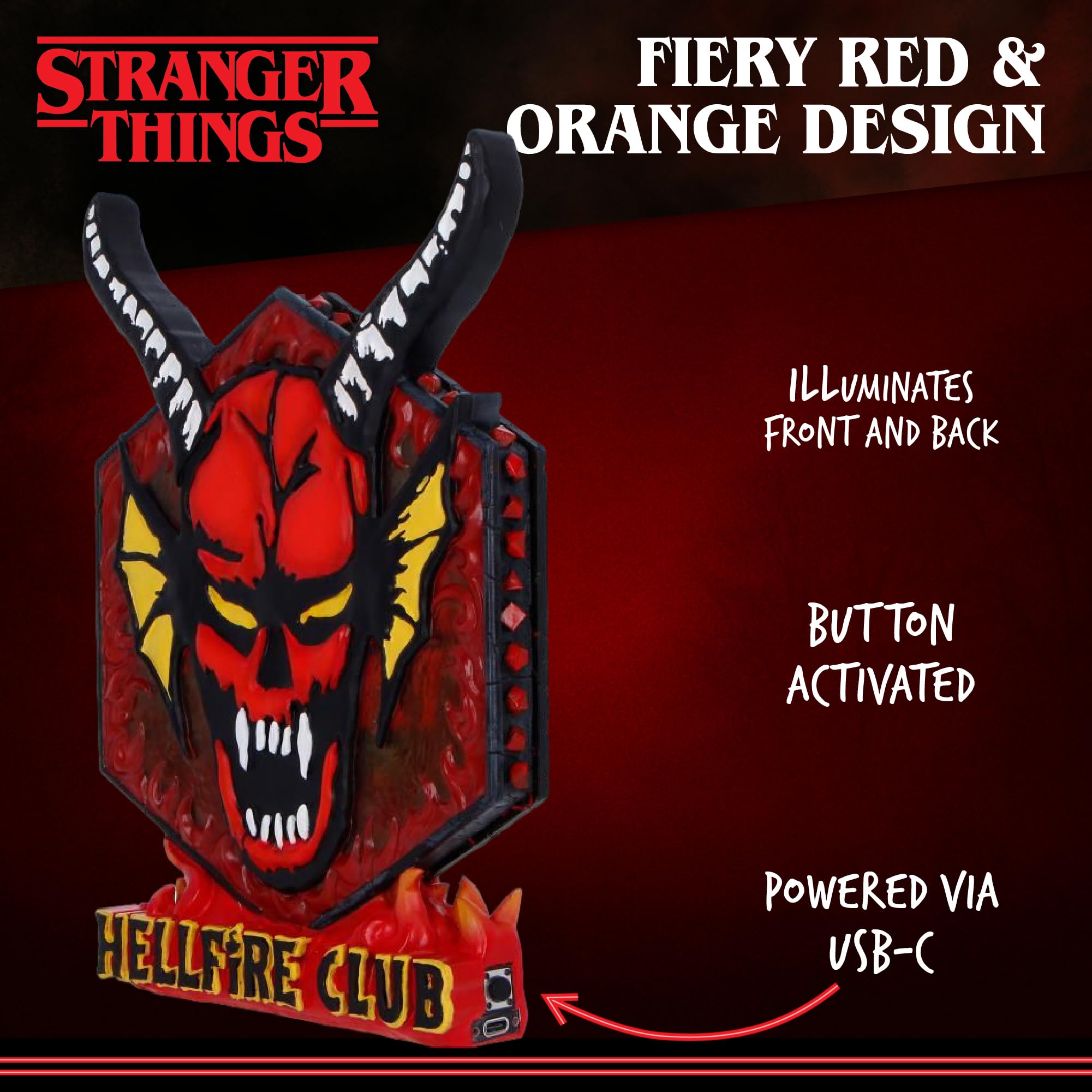Nemesis Now Stranger Things Hellfire Club - Lámpara de mesa USB con licencia oficial pintada a mano, resina hexagonal, luz de escritorio, 23,6 cm