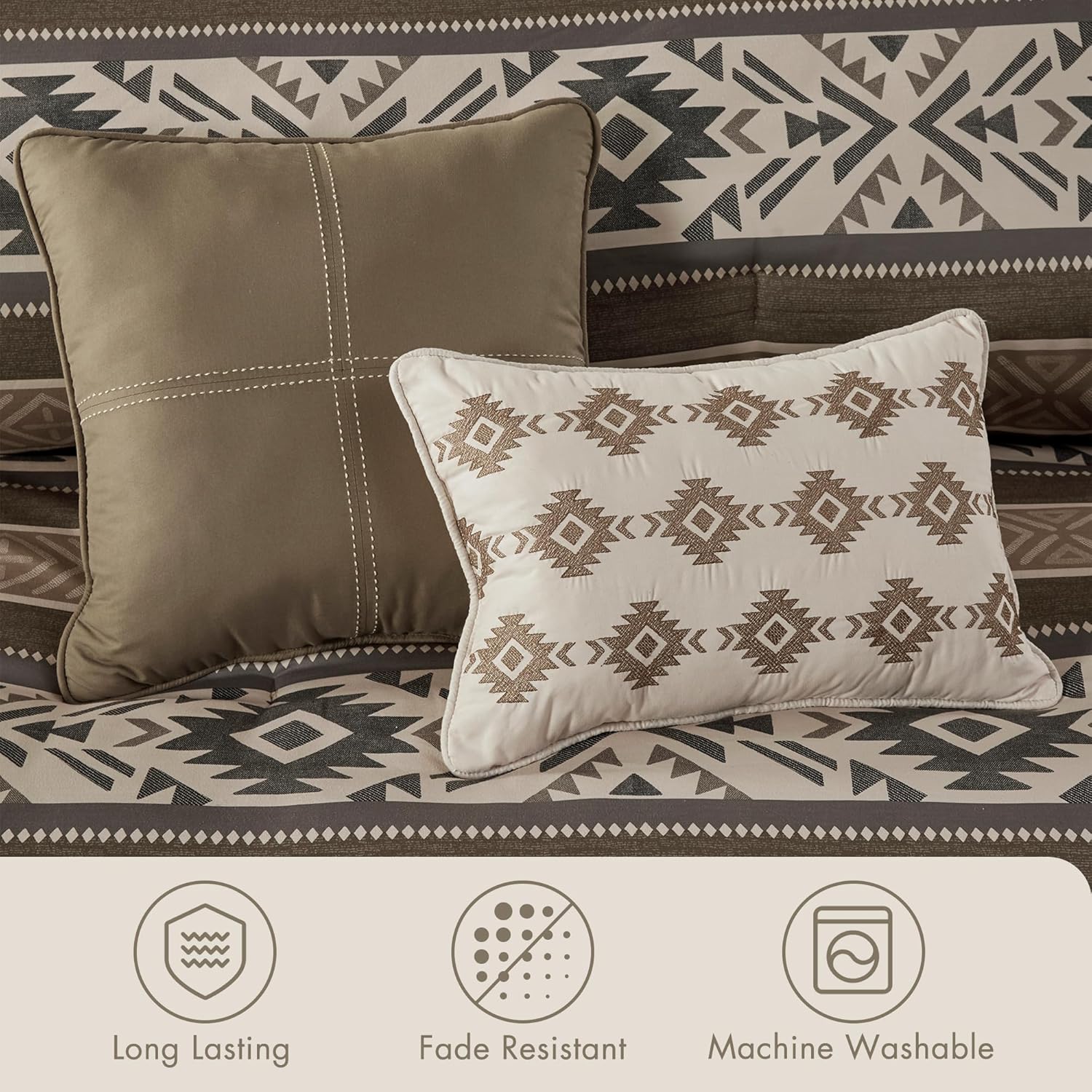 Madison Park King Comforter Set, Stripes Herringbone Southwestern Boho Comforters King Size, All Season Lightweight & Fluffy Microfiber Bed Set, 2 Décor Pillows, Mariposa, King/Cal King Brown 5 Piece