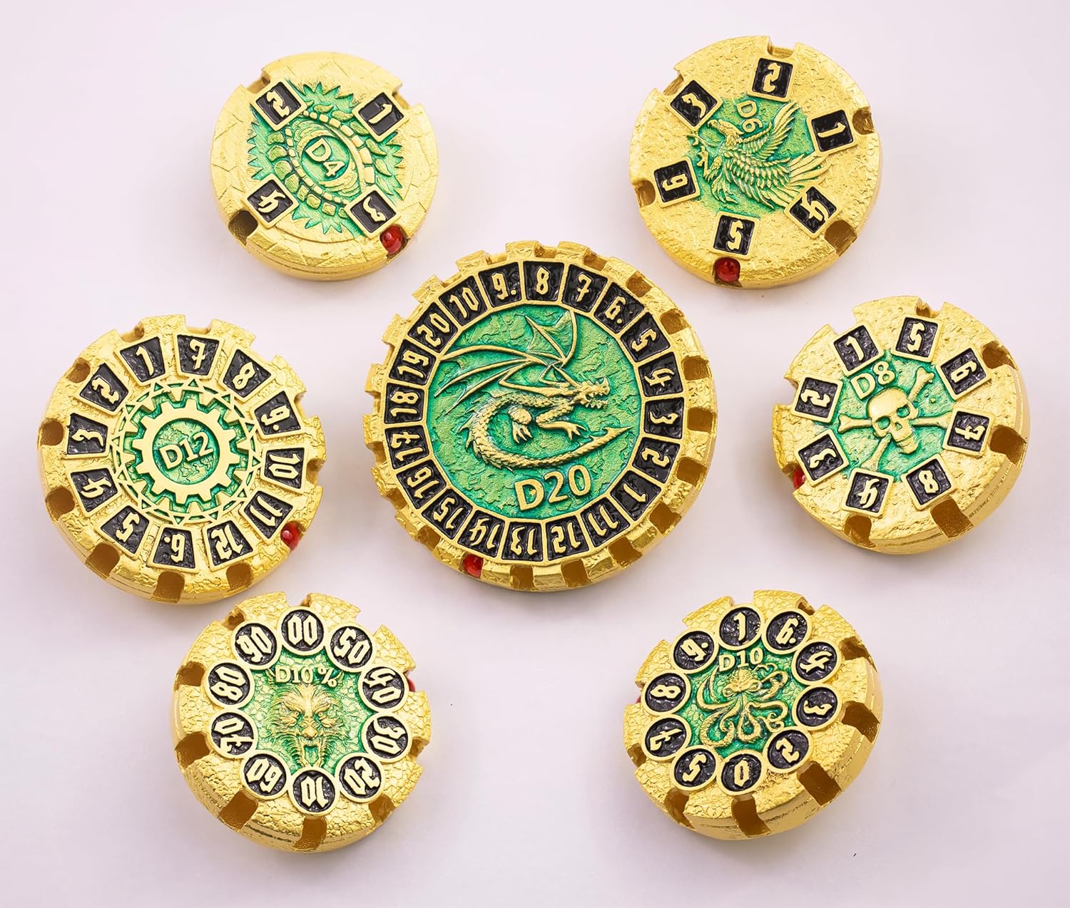 Metal DND Dice Set Spinning Dungeons and Dragon Dice Set Metal Dragon Polyhedral Magic 7 PCS Dice Set with Gift Box for Dungeons and Dragons Table Games Play Cards MTG(GyroDice_Pearl Gold Black)