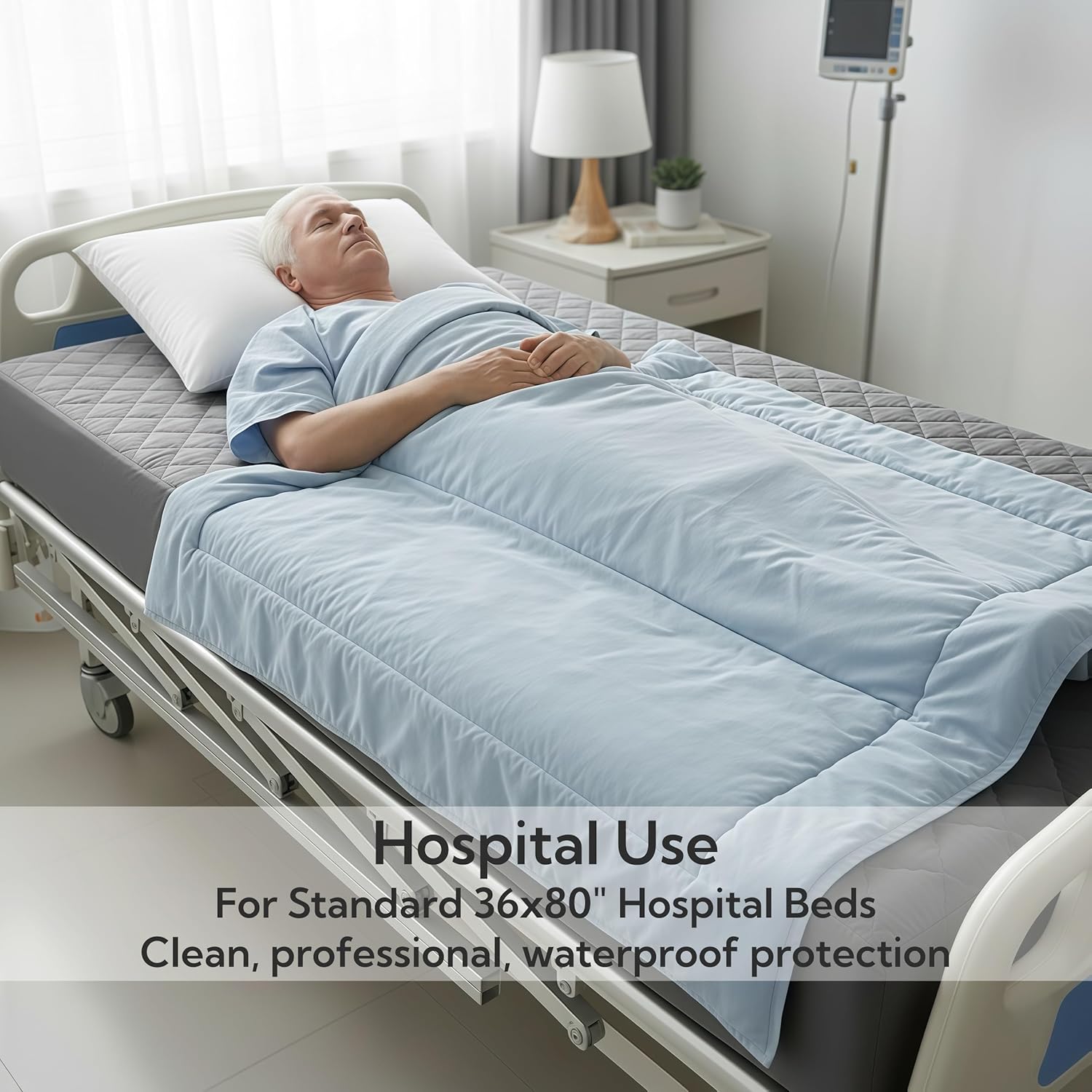 2 Pack Waterproof Hospital Bed Fitted Sheets, Reusable Soft Breathable Mattress Protector 36" × 80" × 9", Elastic All Around, Machine Washable for Elderly & Incontinence (Gray)