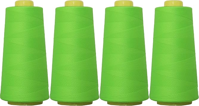 Threadart Polyester Serger Thread - 2750 yds 40/2 - Neon Green - 56 Colors Available - 4 Cone Bundle Pack