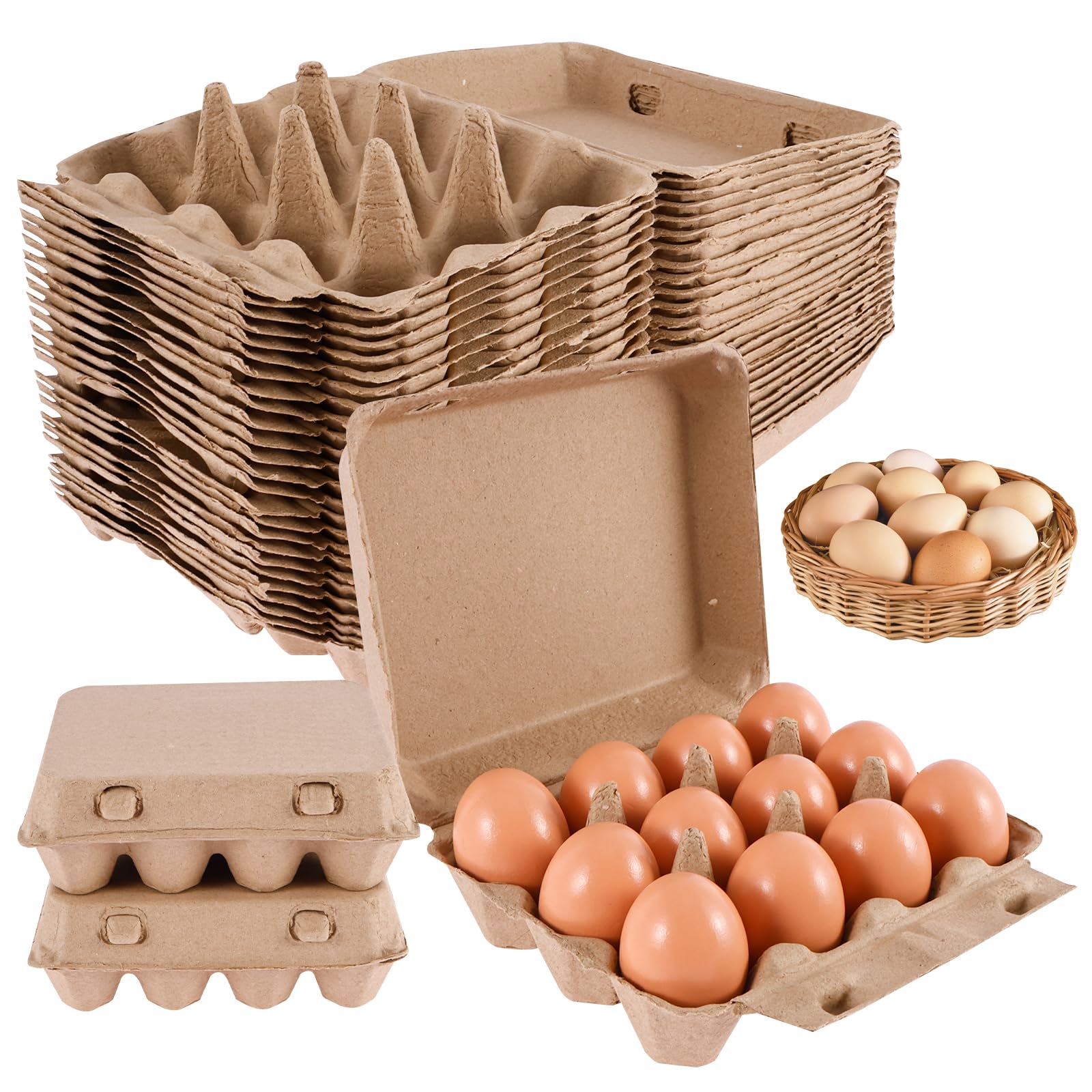 25Pcs Egg Cartons, Biodegradable Egg Boxes Holds 12 Eggs, Reusable Cardboard Eggs Tray Stackable Eg-g Container for Fresh Chicken Eg-gs Storage