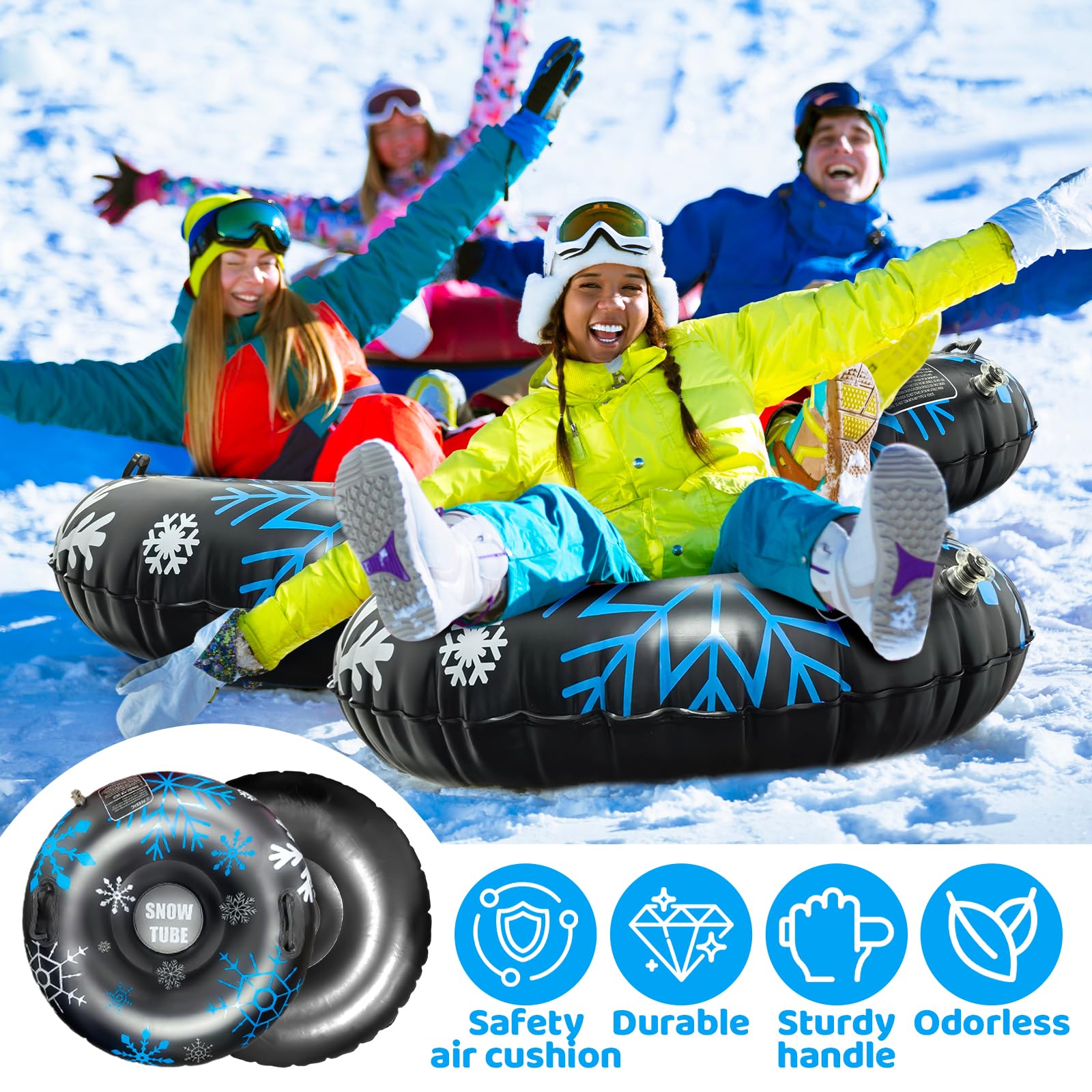 Trineo de Nieve Inflable con Asas de Goma Blanda, Antivuelco, Antifugas, Plegable