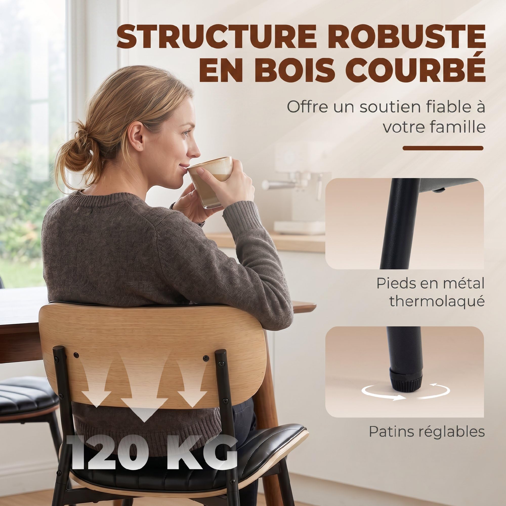 HOMCOM Lot de 2 Chaises de Salle à Manger Assise en PU Noir et Bois Naturel
