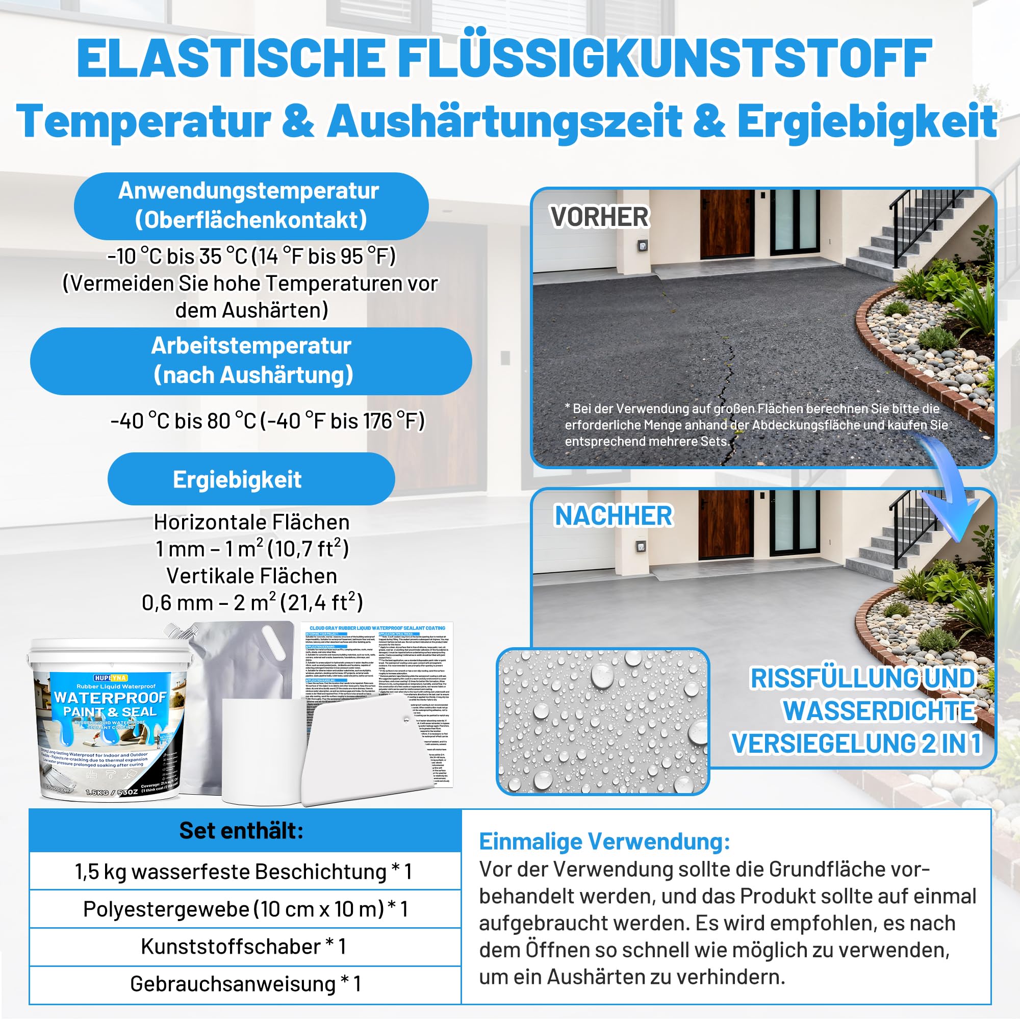 Hupeyna Water Stop Abdichtungsmasse, Leck Wasserdichter Grau Flüssiggummi | Universalabdichtung und Feuchtigkeitssperre Wasserdicht Reparatur von Undichtigkeiten und Rissen in Oberflächenfundamenten