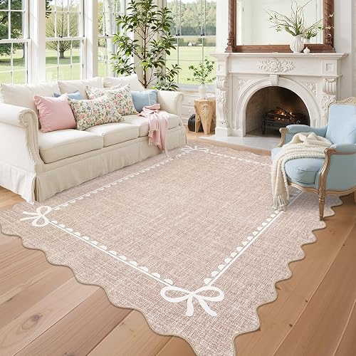 GarveeHome Scalloped Bow Washable Rug 5x7