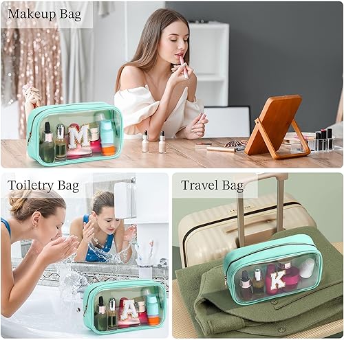 Miniatura 3 de YOOLIFE - Bolso transparente con iniciales para artículos de aseo personal para mujer, bolso de maquillaje y cosméticos impermeable, regalos de San