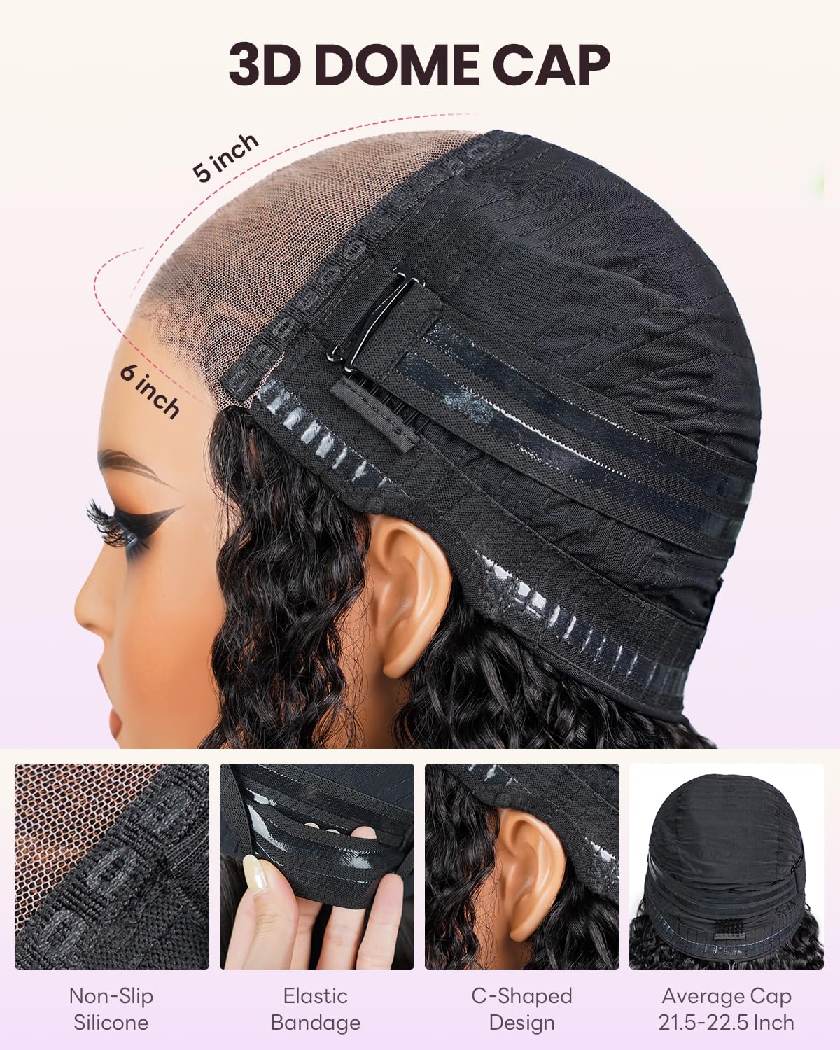Curly Bob Wig Human Hair 220% Density 5x6 HD Lace Wear And Go Beginner Friendly Glueless Closure Wigs Human Hair Upgraded Drawstring for Daily/Party/Wedding (Deep Curly, 12 inch)