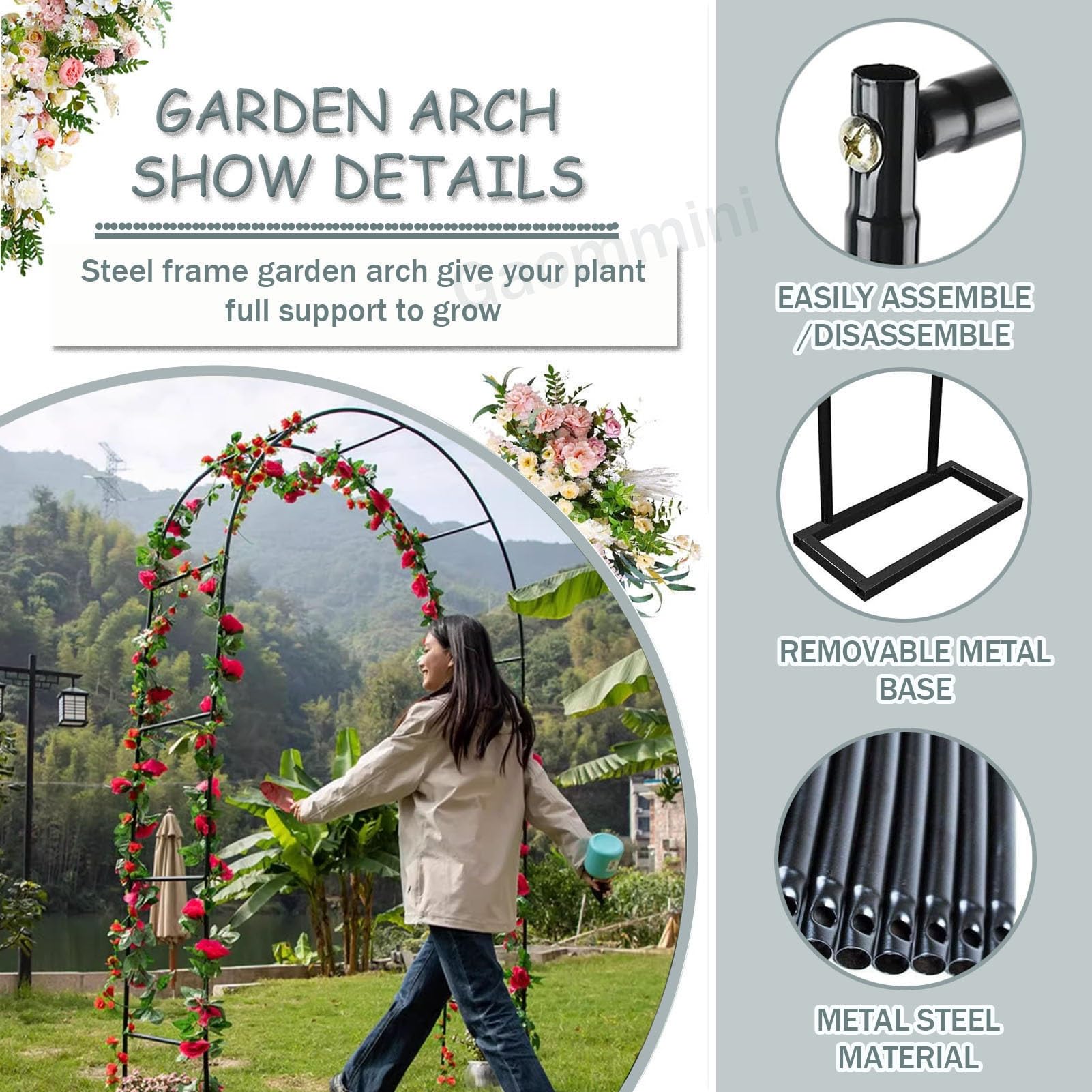 Zwart weerbestendig metalen tuinboog trellis 1.2 M brede rozenbogen bruiloft boog frame zware entree decoratie stand 2,2 m hoog
