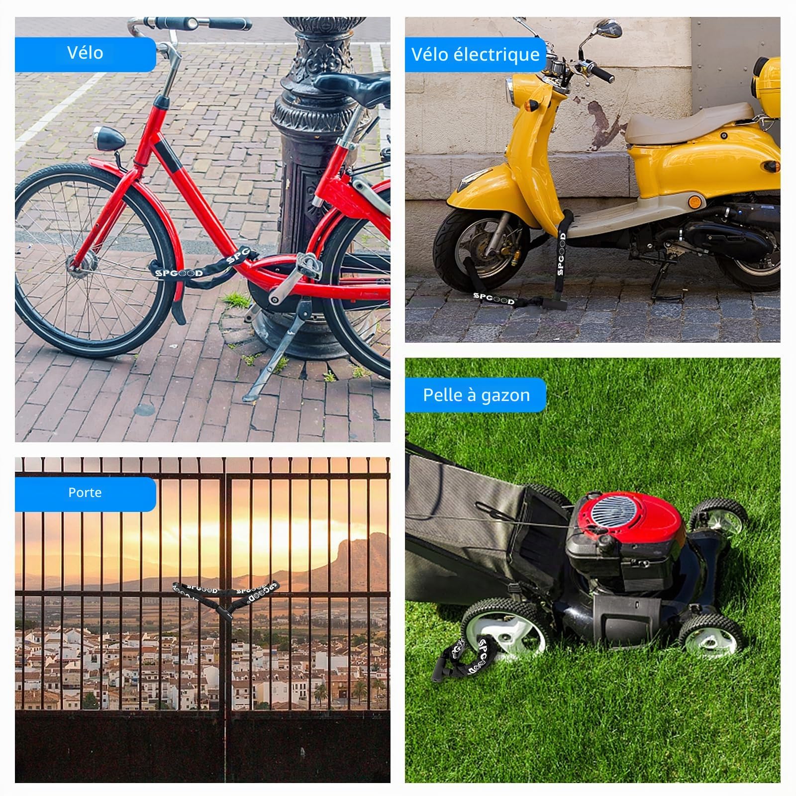 SPGOOD Antivol de vélo avec 3 clés, 90 cm en chaîne en acier de 6 mm, cadenas de vélo avec housse étanche, antivol haute sécurité pour vélo, vélo électrique, VTT, moto(Noir)