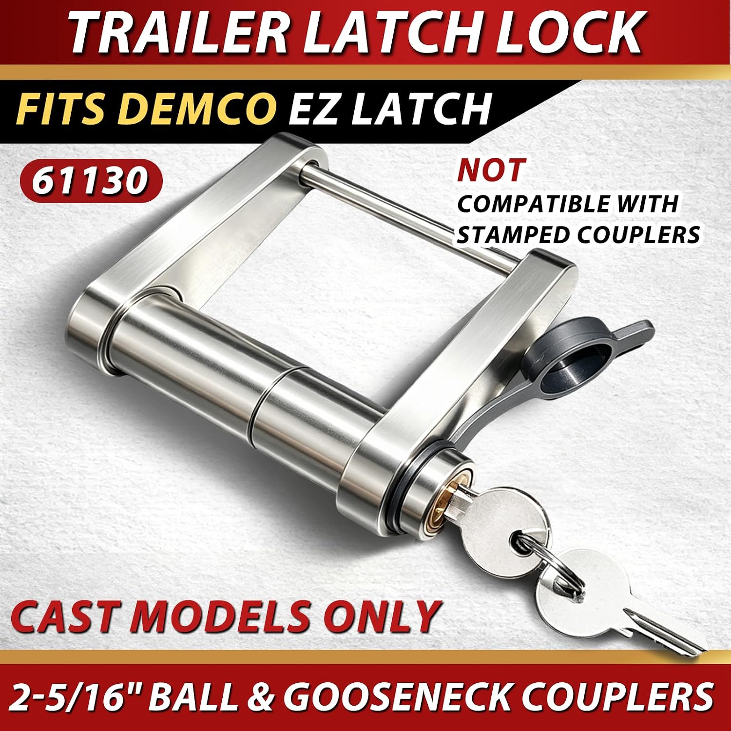 61130 Gooseneck Trailer Coupler Lock, Fits 2-5/16" Ball Couplers, Compatible with EZ Latch Style Couplers Used by Major Trailer Brands (Cast Only), Heavy Duty Anti-Theft Lock, Not for Stamped Models