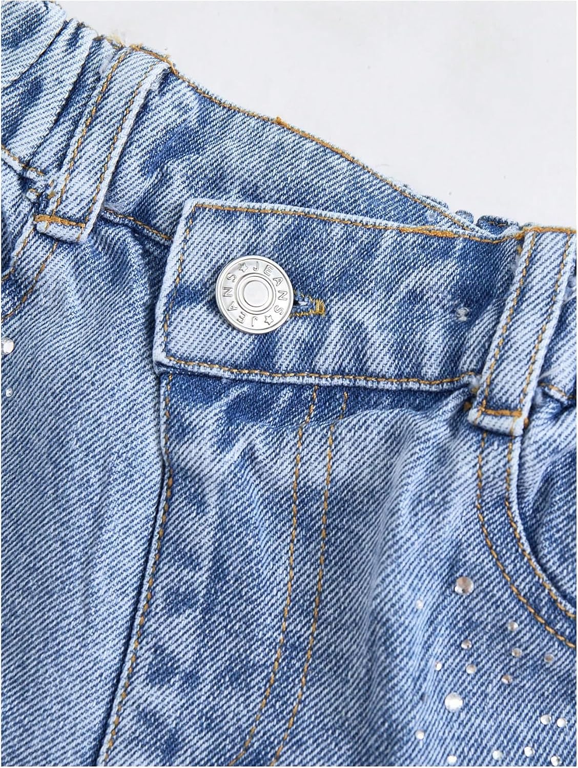 GORGLITTER Girl's Denim Jean Shorts Sparkle Rhinestone V Waisted Bottoms Jorts with Pockets