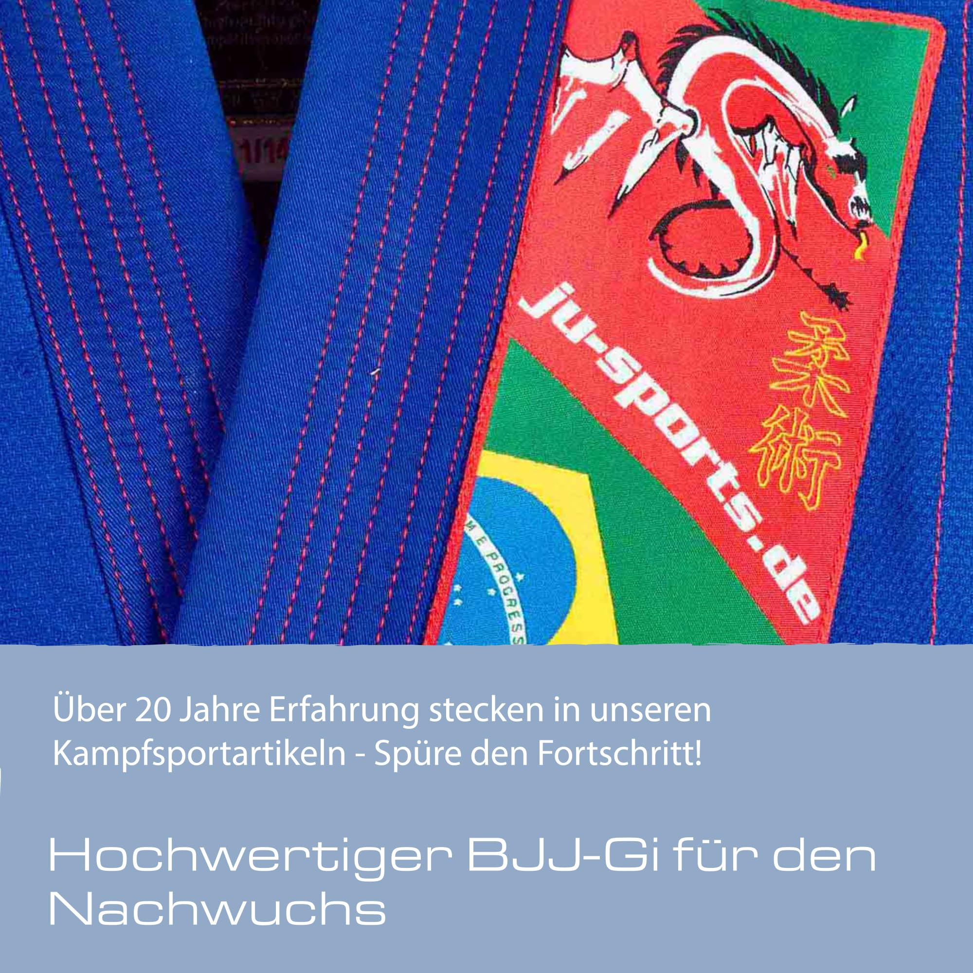 Ju-Sports BJJ Anzug Kids Blau I Leichter, schlanker Brazilian Jujutsu Anzug speziell für Kinder I BJJ Gi im bunten Design I Inkl. weißem Gurt I 100% Baumwolle
