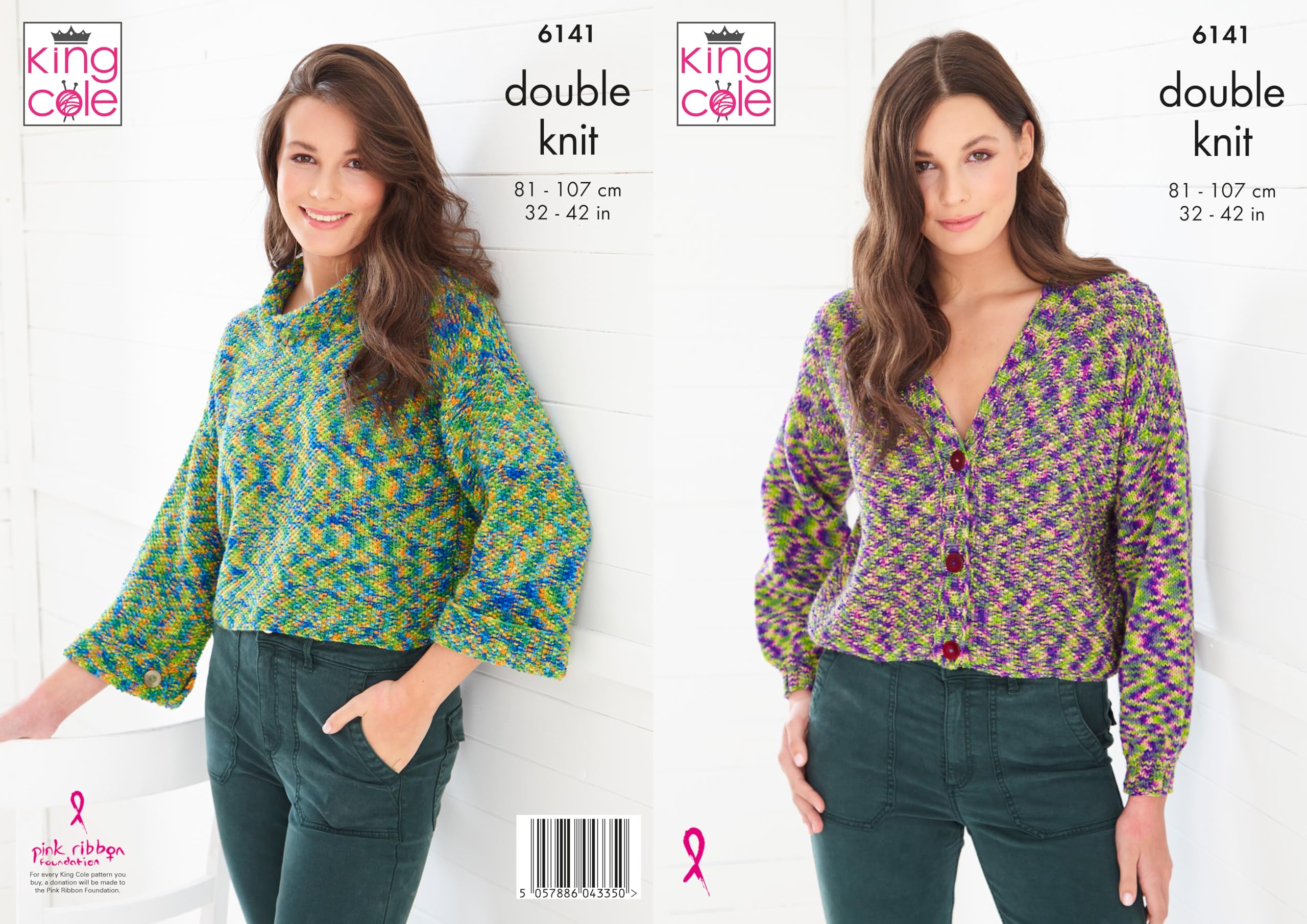 King Cole Women’s Knitting Pattern Double Knit Cardigan and Sweater (6141), 32” – 42” (81cm – 107cm) Bust