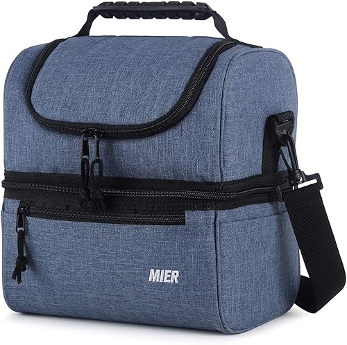 MIER Lonchera para Adultos Bolsa de Almuerzo Aislada Bolsa Enfriadora Grande Tote para Hombres, Mujeres, Enfriador de Doble Nivel (Azul Acero,