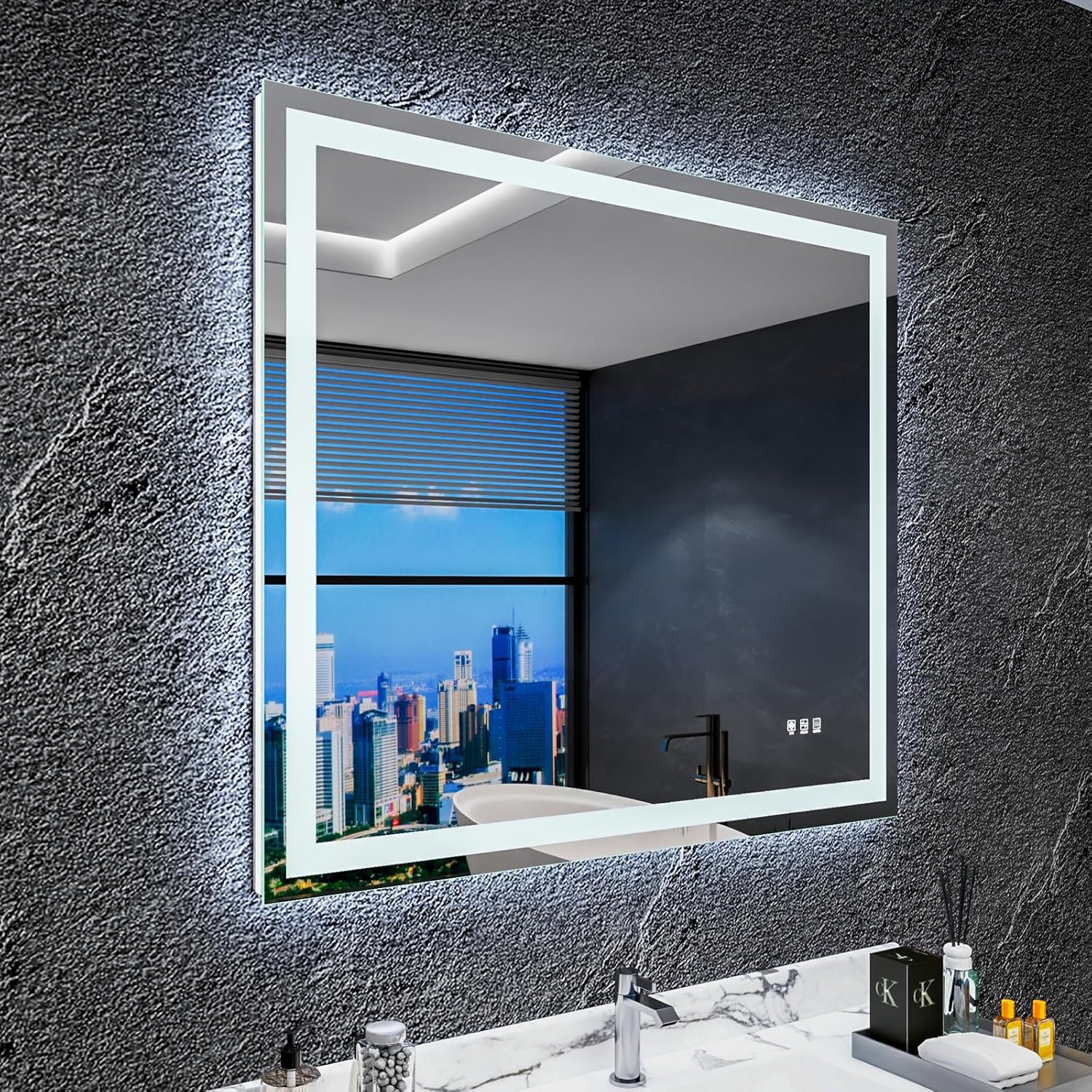 MAVISEVER Led Bathroom Mirror 40 x 36 with AntiFog, Front