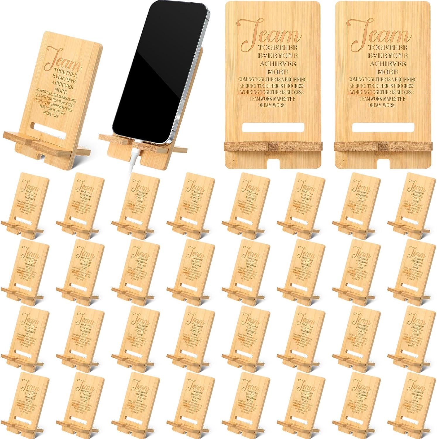 Ripeng 30 Pcs Employee Appreciation Gifts Bulk Bamboo Phone Stand for Desk Office Workers Inspiration Thank You Gift for Team Coworkers Staff Volunteer Nurse Teacher Colleagues Gratitude (Difference)