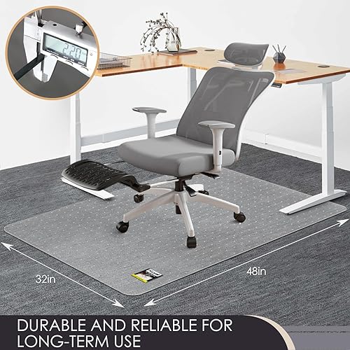 Miniatura 4 de Kuyal Tapete para silla de oficina, 32 x 48 pulgadas, transparente y resistente, protector para debajo del escritorio, tapete alfombrado, fácil