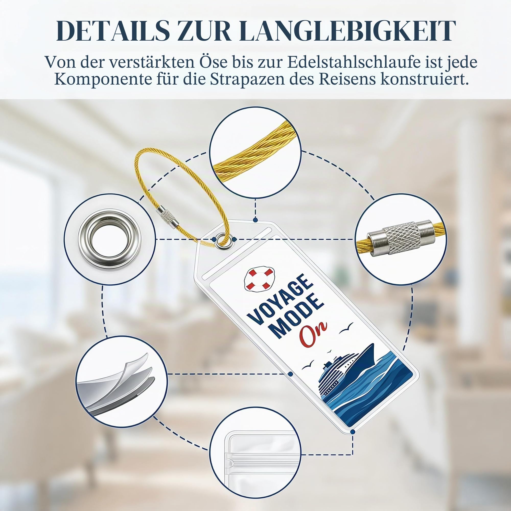 6er Pack Kofferanhänger Kreuzfahrt für AIDA TUI Mein Schiff MSC, Wasserdicht Luggage Tag Holder mit Edelstahl-Metallband, Cruise Essentials 2026, Cruise Accessories Gepäckanhänger
