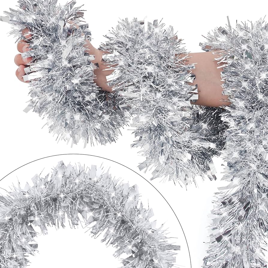 Amazon.com: 33FT Silver Tinsel Christmas Garland Metallic