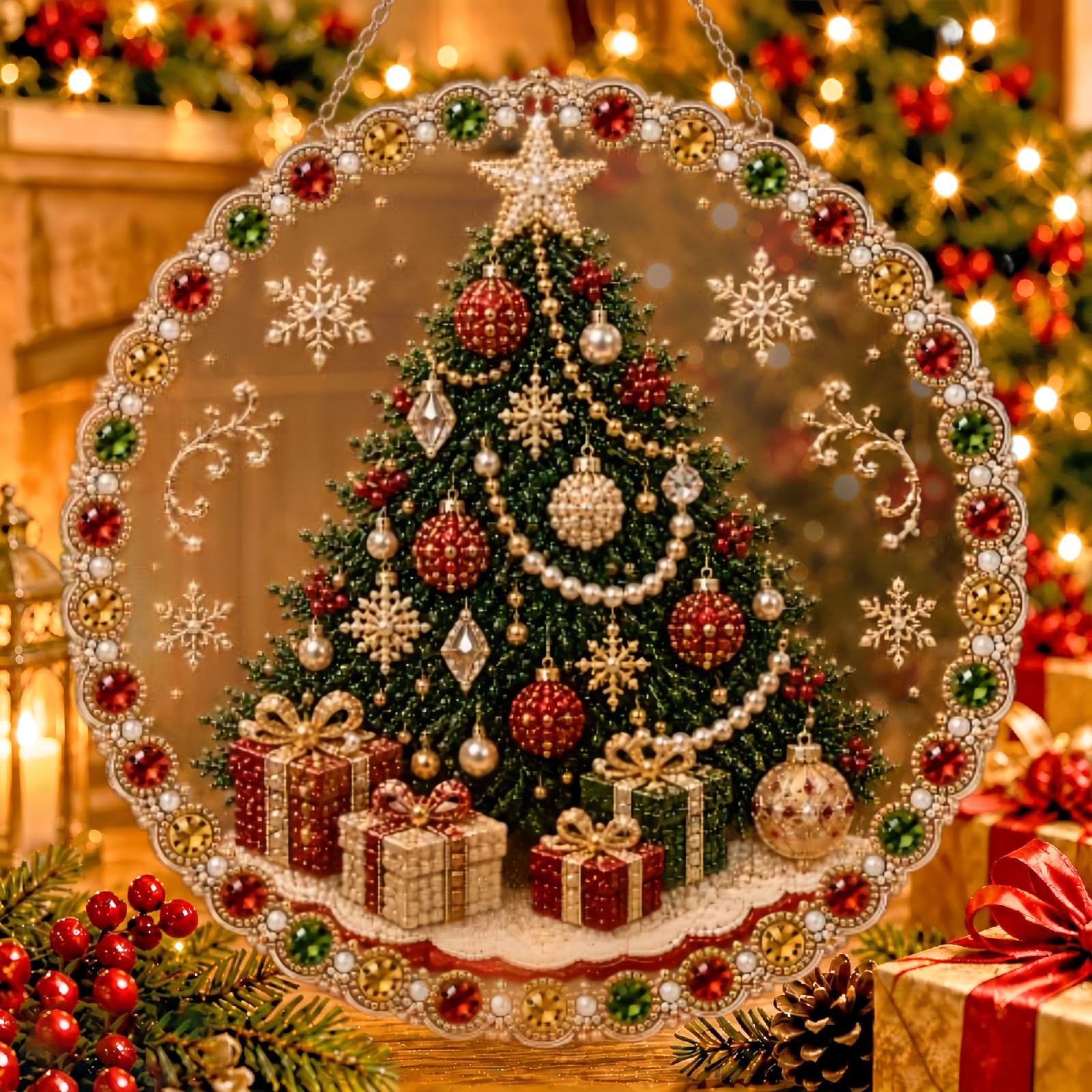 Christmas Pearl Diamond Painting Suncatcher Kit, DIY Acrylic Hanging Decor