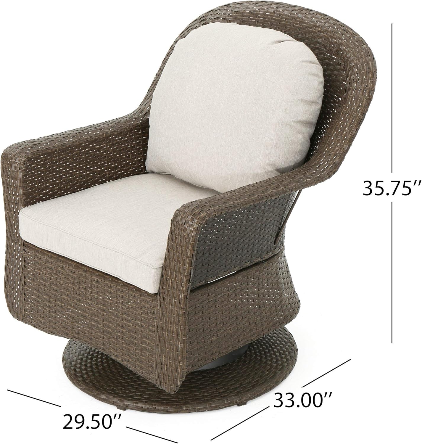 Christopher Knight Home Liam Outdoor Wicker Swivel Club Chairs with Water Resistant Cushions, 2-Pcs Set, Brown / Ceramic Grey