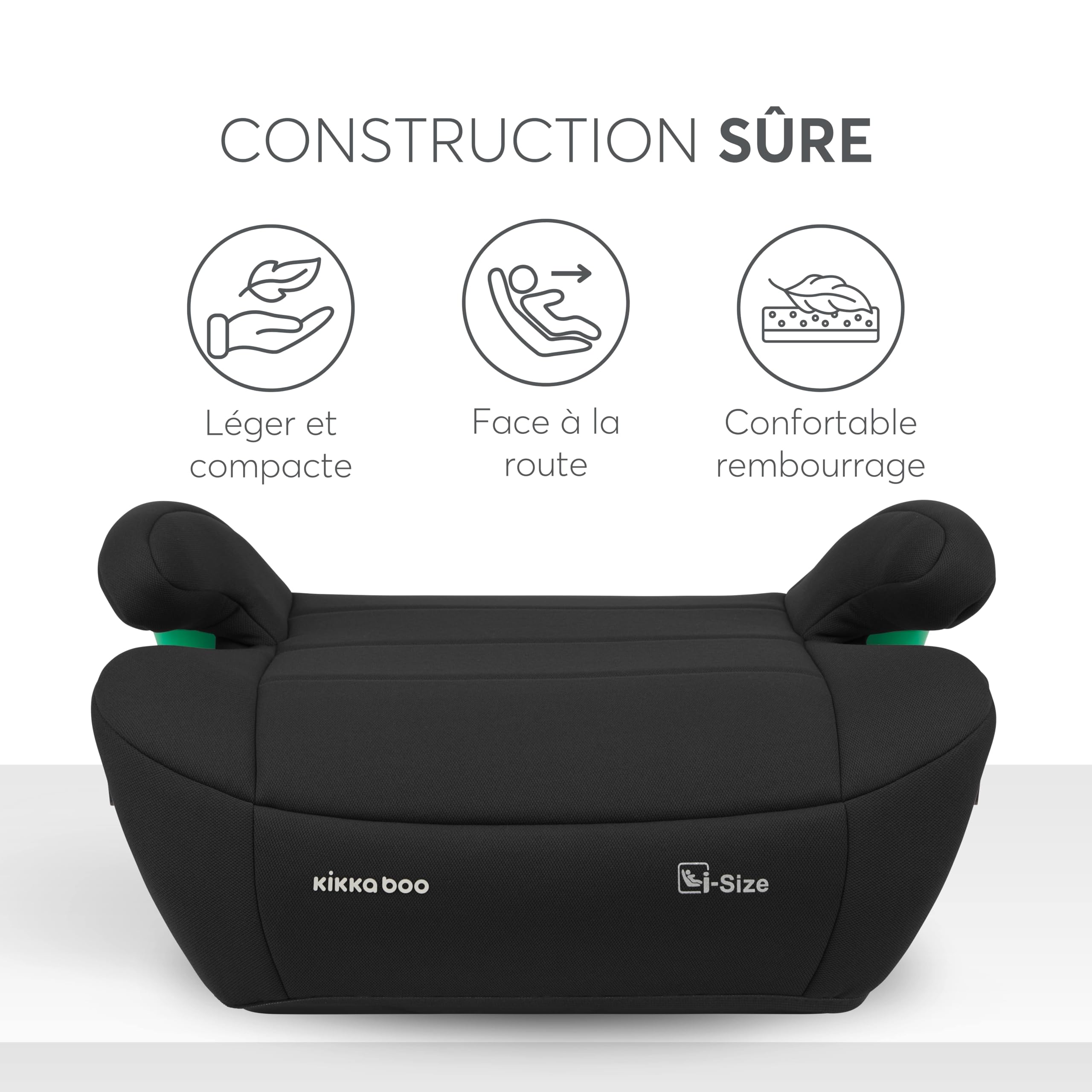 KikkaBoo Rehausseur Voiture Enfant ISOFIX i-POP, i-Size 125-150 cm, Groupe 3, 7-12 Ans, 22-36 kg, Siège Auto, Noir