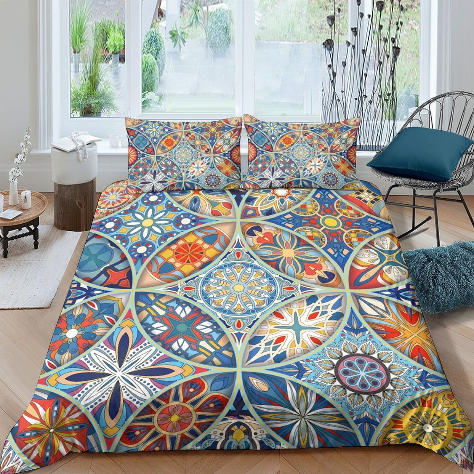 Ctjqhvkz Style-2 3D Printed Mosaic Pattern Fitted Sheet Microfiber Soft Colorful Geometric Tile Bed Cover For Bedroom Guest Room Decor Single（135X200cm）