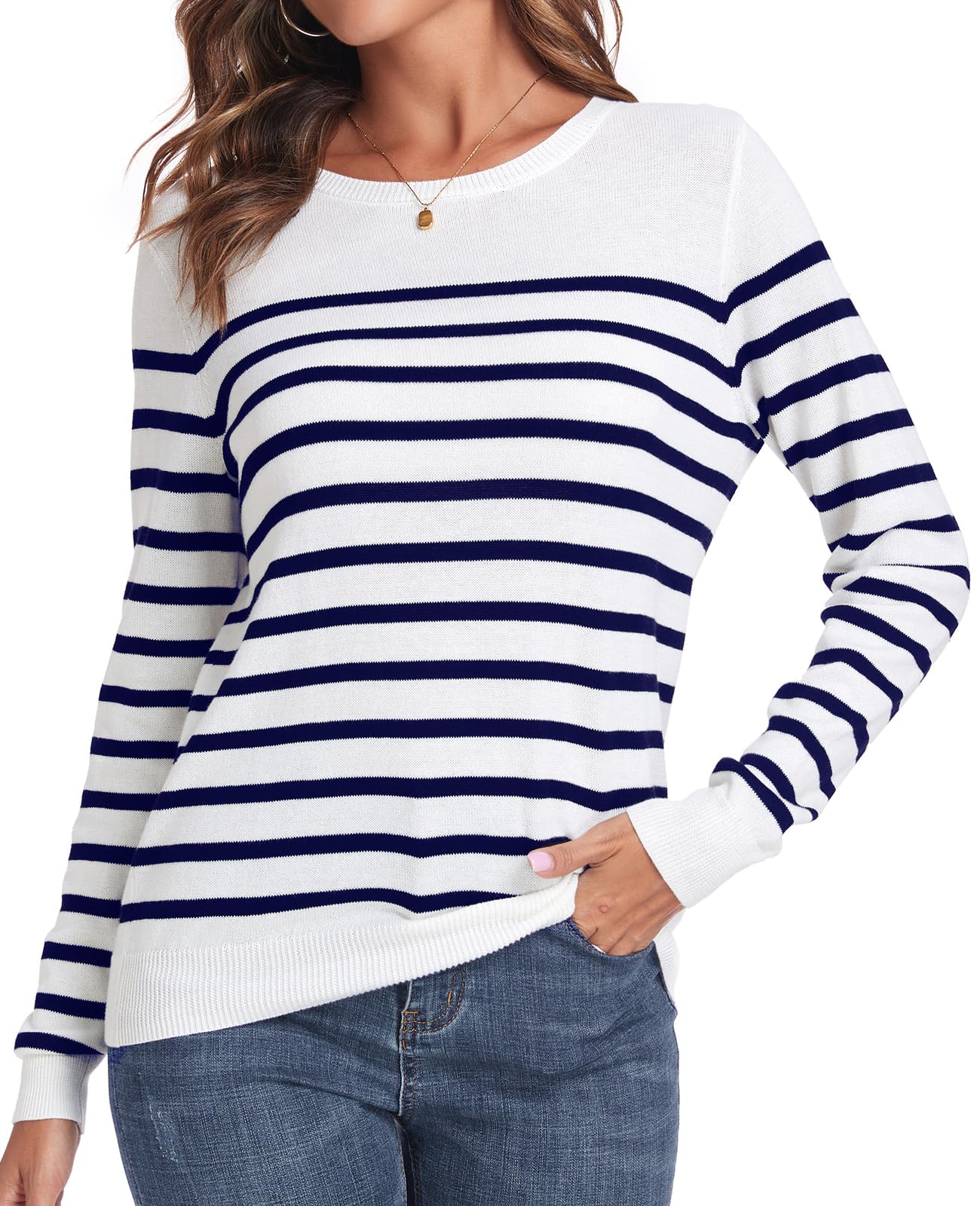 QUALFORT Women's 100% Cotton Sweater Lightweight Long Sleeve Pullover