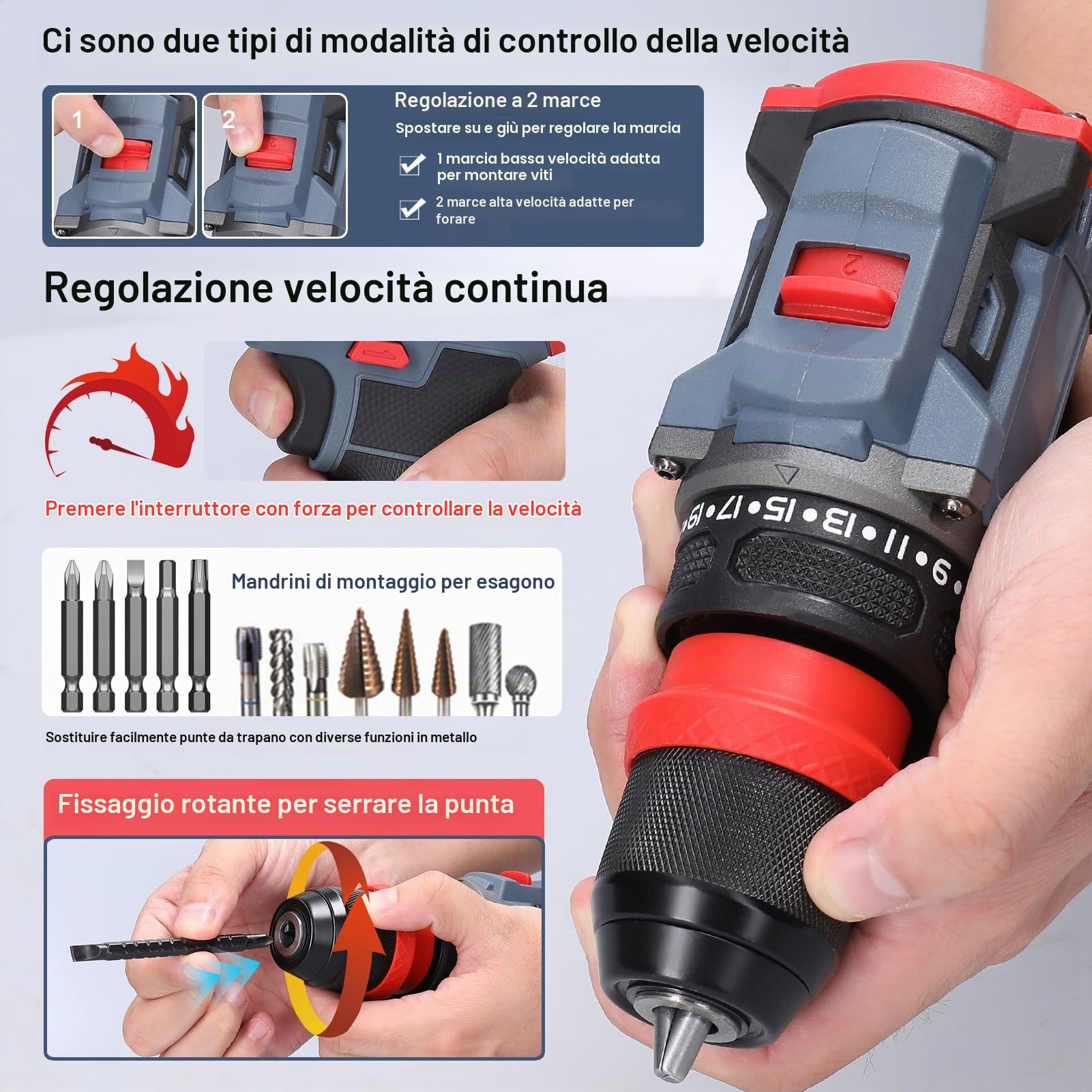 Weytoll Trapano Avvitatore Batteria 21V 2in1 Motore brushless con coppia di 55 Nm per elettrodomestici Installazione di mobili Riparazione di componenti elettronici automobilistici
