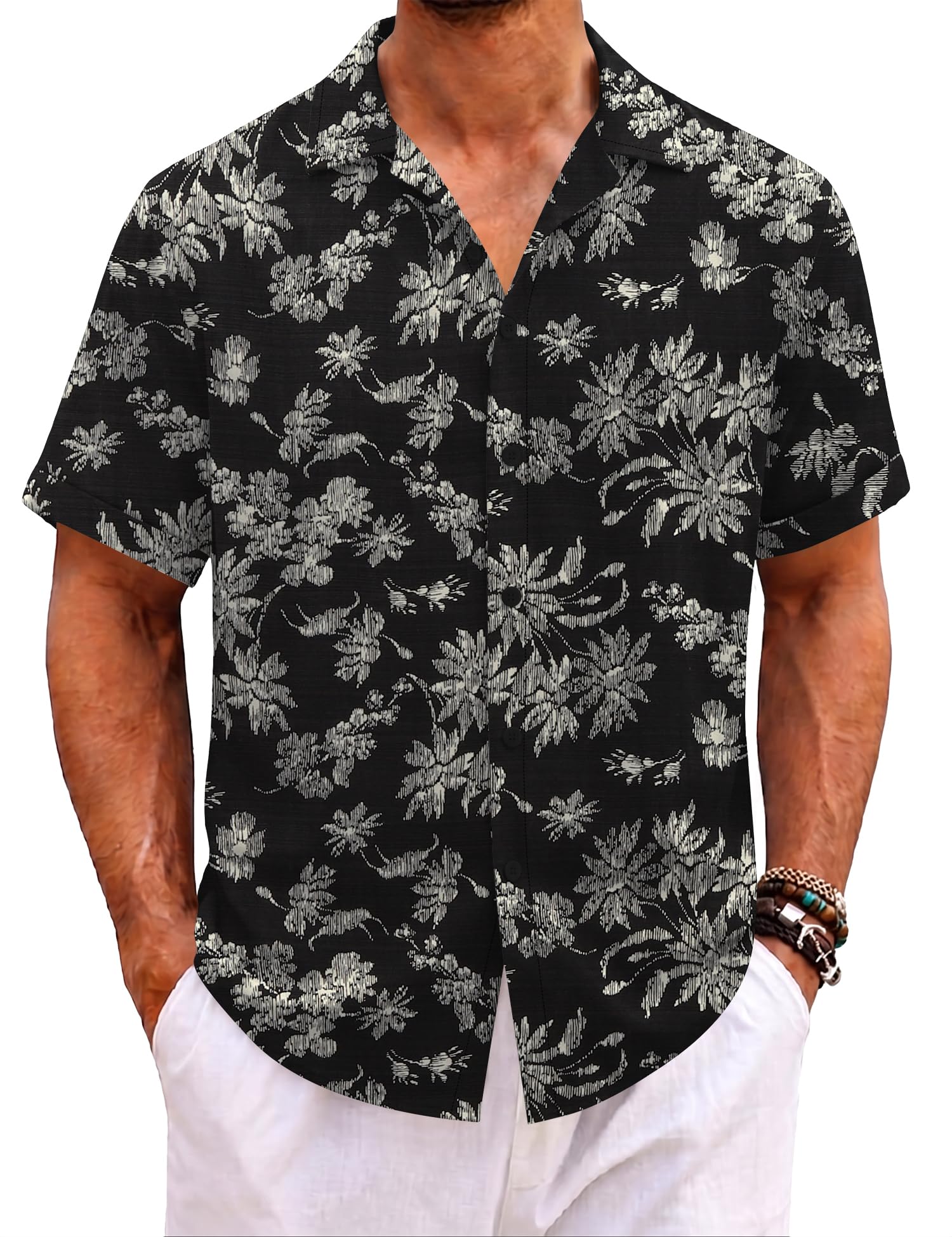EFFAN Herren Hawaii Hemd Kurzarm Knopfleiste Tropisches Blumenmuster Reguläre Passform Leicht Sommer Strand Urlaub Hemd
