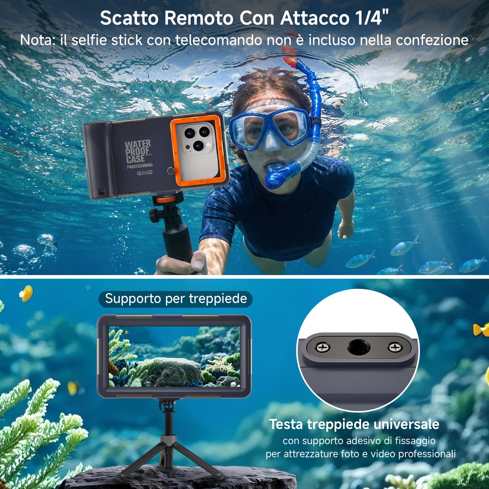 DANZHANG Custodia Impermeabile Subacquea IP68 per Smartphone (Blau+Orange)