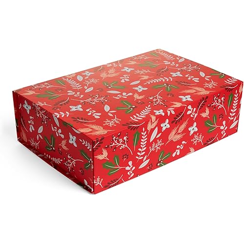 Luxury Gift Box with Magnetic Lid | Christmas Red Decorative Gift Boxes for Presents, Holiday Gifts, and Keepsakes. 11.5" x 7.5" x 3.5"