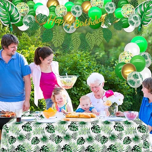 Miniatura 4 de Kit de guirnalda de arco de globos tropicales, pancarta hawaiana para fiesta de feliz cumpleaños, mantel de hojas de palma tropicales para Hawaii,