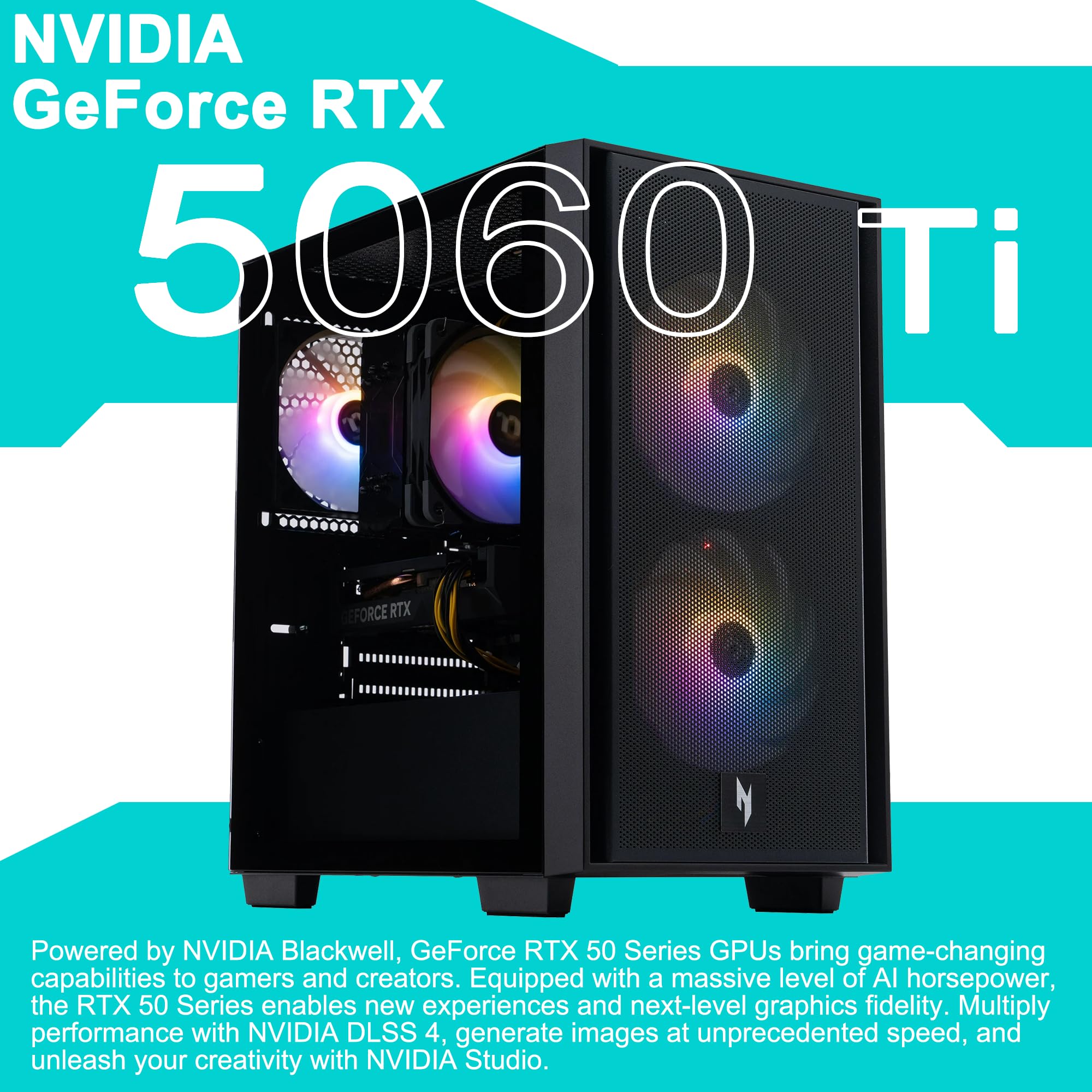 acer Nitro 60 Gaming Desktop Computer Intel 10-core i5-14400F 32GB DDR5 1TB SSD GeForce RTX 5060 8GB GDDR7 DLSS4 (fino a 614 AI Tops) USB-C DisplayPort Wi-Fi6 Win11 ICP Hub