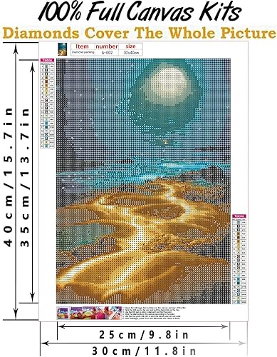 Miniatura 4 de RYMILIE - Kits de pintura de diamantes para adultos  Moon Beach DIY 5D Kits de arte de diamantes de perforación completa con diamantes Gema Arte y