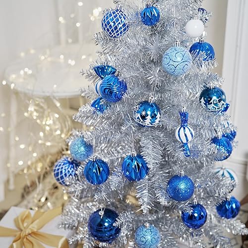 Miniatura 5 de Pequeño árbol de Navidad artificial de 4 pies para decoración de la casa de Halloween, color plateado