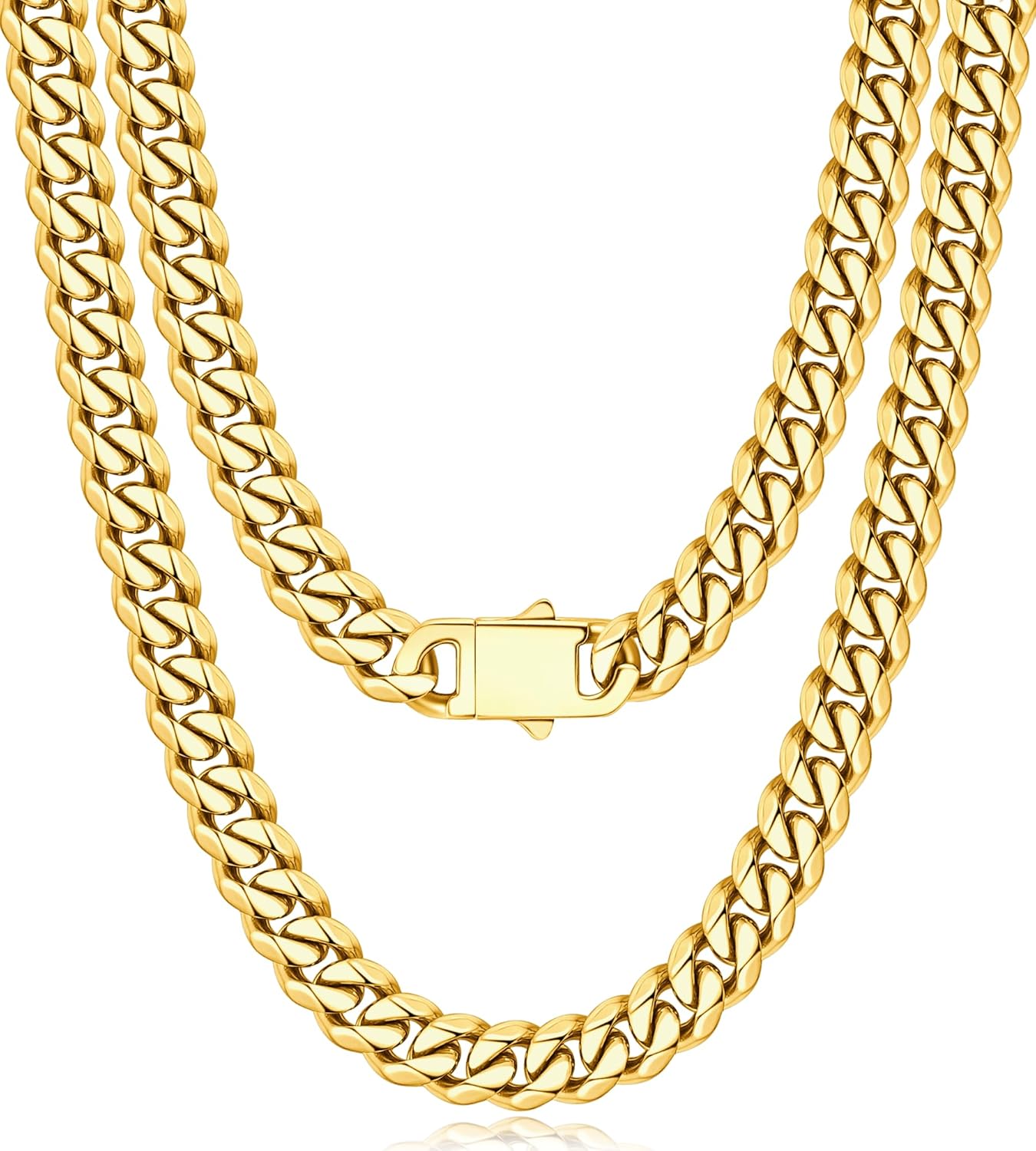 Jewlpire 5mm 7mm 9mm Silver Tone/18k Gold Plated Cuban Link Chain Necklace for Men Boys, Stainless Steel Chains for Men with Push-lock Clasp, Luxury Mens Jewelry with Gift Box, 18 20 22 24 26 Inch