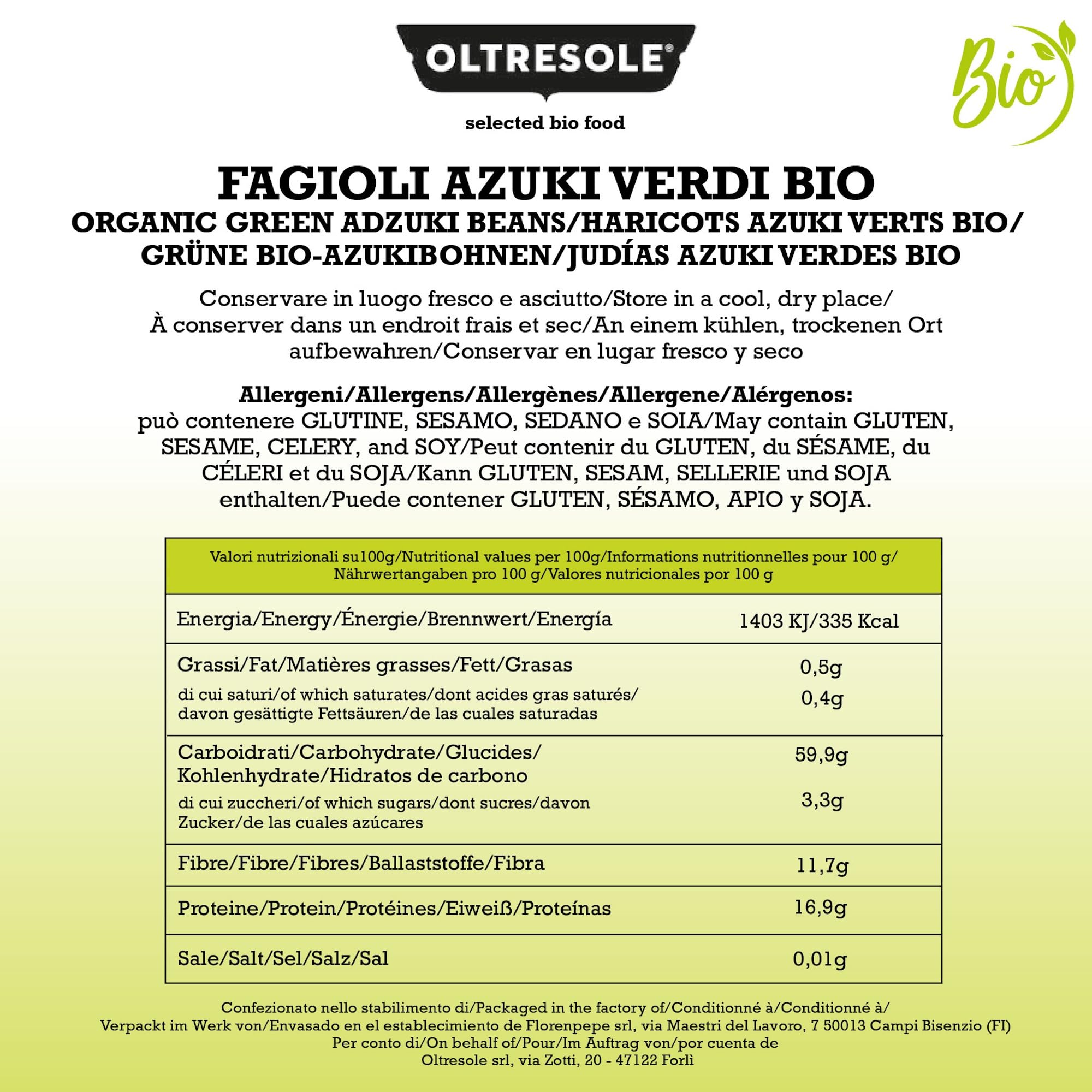 Oltresole, grüne Azuki-Bohnen, Bio, 5 kg, getrocknete Hülsenfrüchte aus kontrolliert biologischem Anbau, ideal für Suppen, Salate und vegane und vegetarische Rezepte, Sparpack
