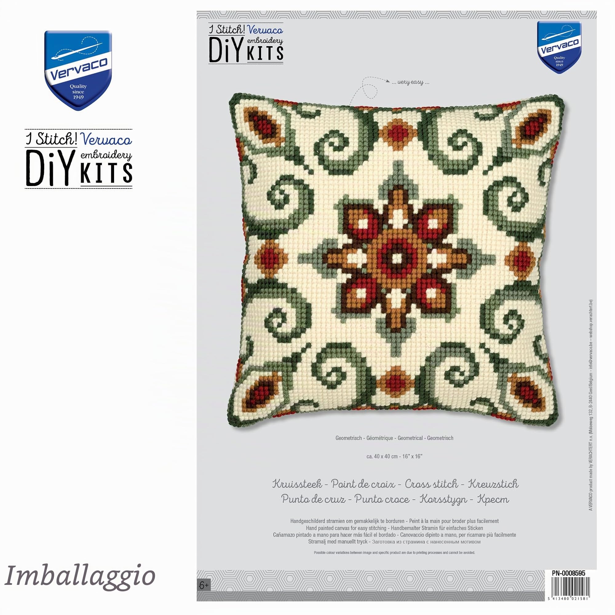 VERVACO Kit Cuscino Punto Croce Geometrico Set Ricamo Principianti Cuscini Gobelin Decorativi ca. 40 x 40 cm Accessori per Lavoretti Creativi DIY Casa Decor Hobby Adulti Cross Stitch