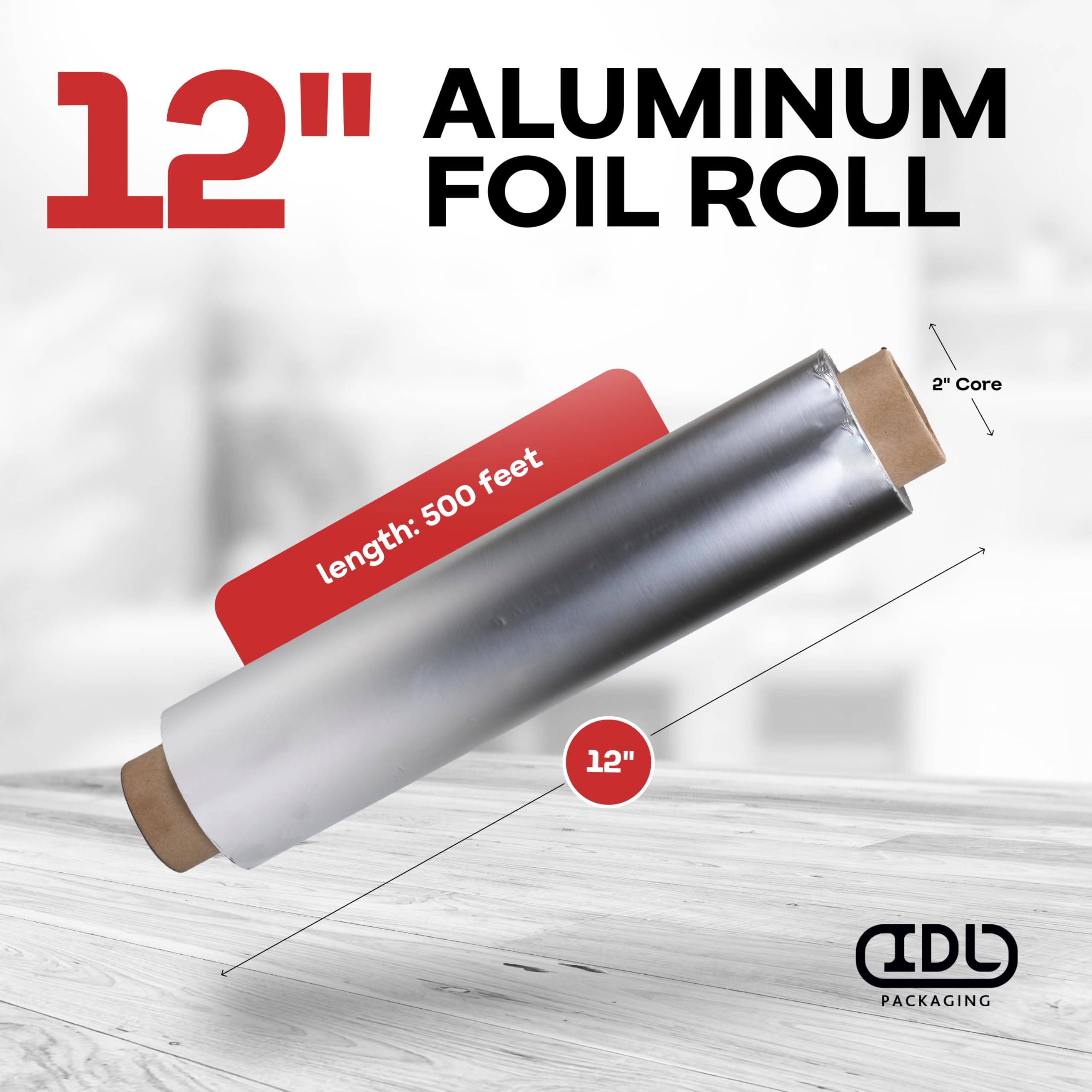 IDL Packaging Rotolo di ricarica in foglio di alluminio da 30,5 cm x 500 m per dispenser FoilMaster WP-179DA Larghezza 30,5 cm - Foglio di latta standard per grigliare, avvolgere, affumicare, cuocere