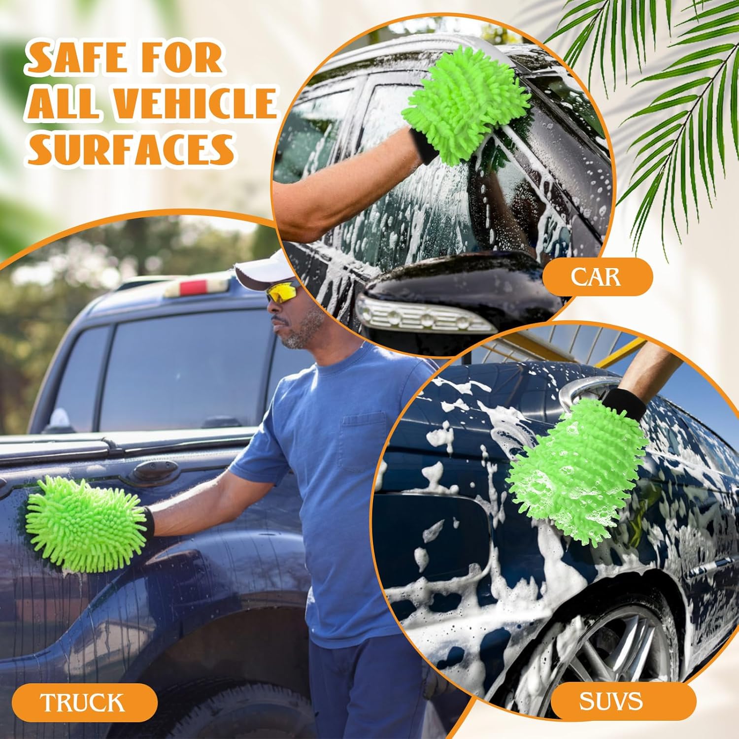 50 Pcs Car Wash Mitt Microfiber Chenille Absorbent Detailing Washing Gloves Double Sided Cleaning Supplies for Car Washing and Detailing 9.6" x 7.1", Green