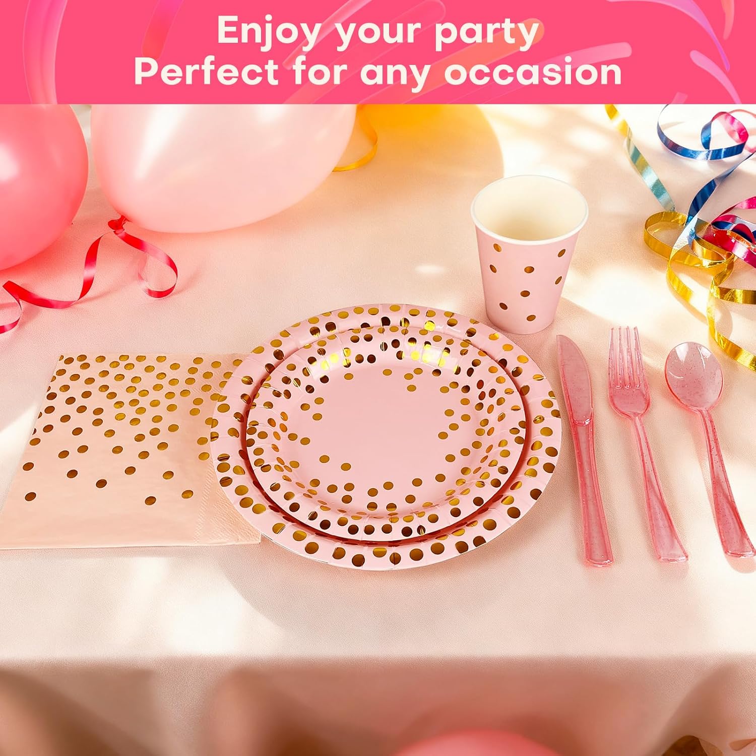 Holiday Paper Plates Disposable w/Napkins Cups & Cutlery, 25 Serves Dinner Plates Sets, Heavy Duty Party Plates Disposable Supplies for Family, Winter Party,Baby Shower, Birthday, Wedding