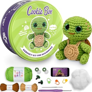 Cookie Box Crochet Kit for Beginners, Turtle Hugo