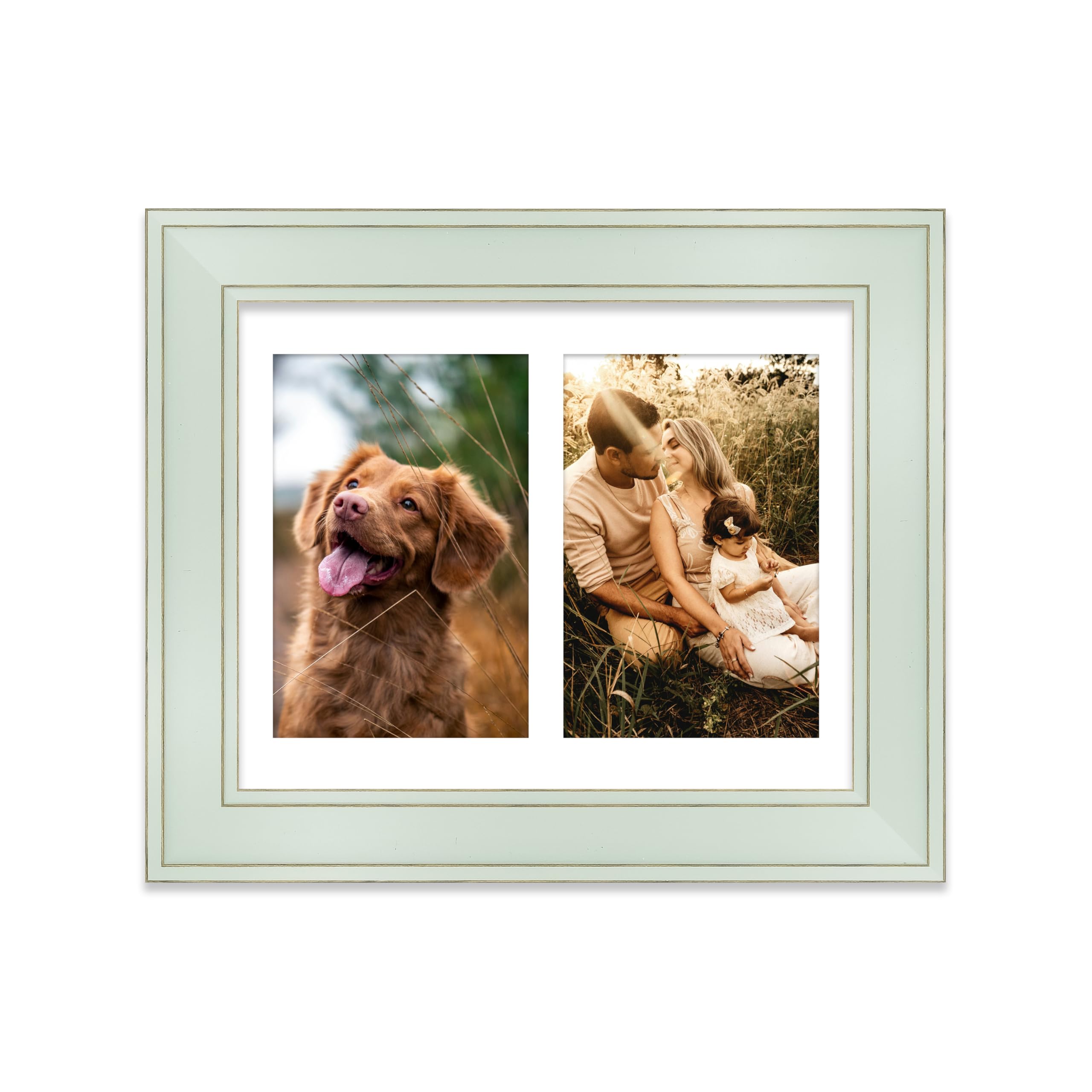 Multi Aperture Picture Frame - Holds 2 x 6x4 Photos - Sage Green, 10x8 - Wall or Tabletop Display, Portrait or Landscape Orientation, Photo Frame for Home Décor or Gifts