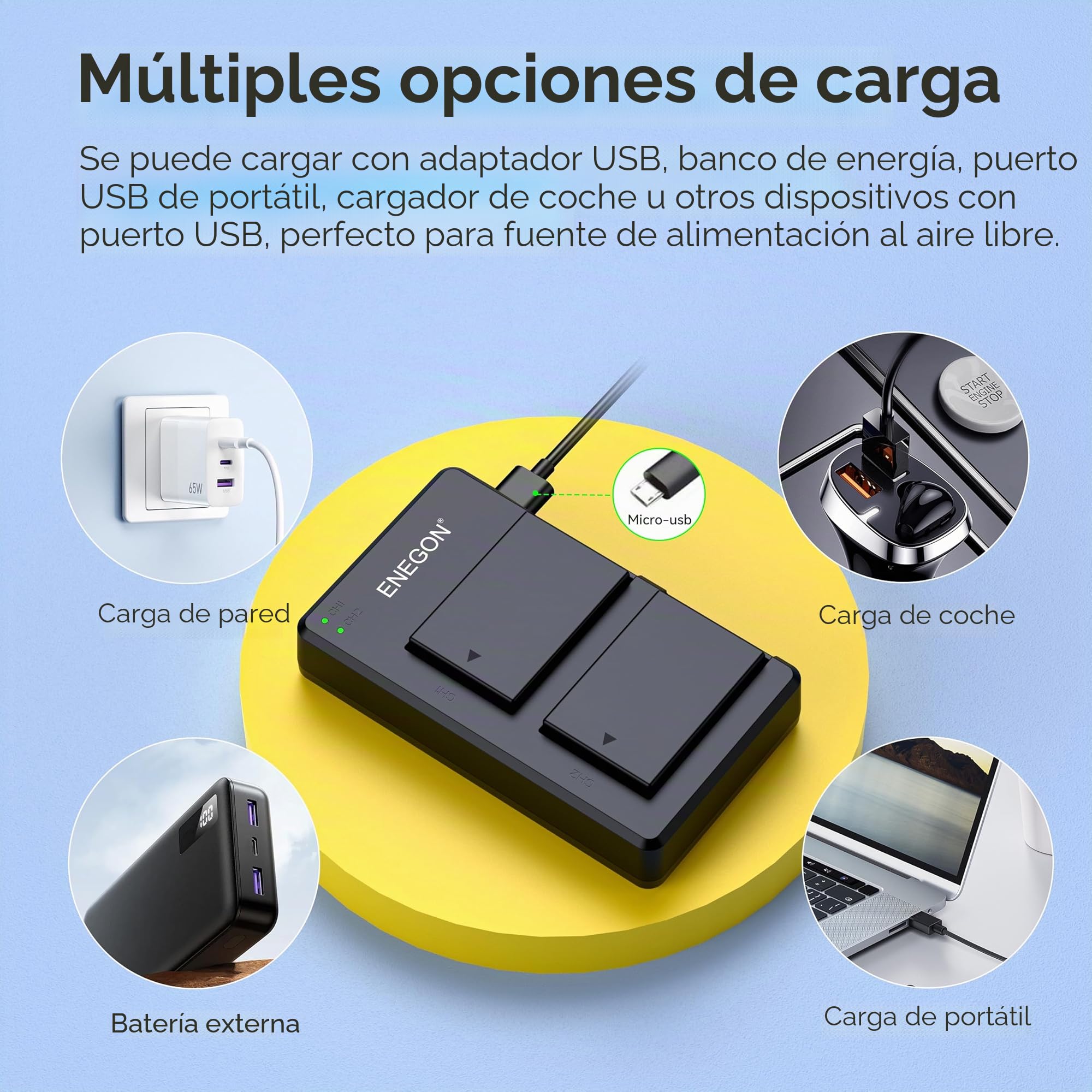 ENEGON Pack de 2 baterías LP-E17 para cámara con Cargador para Canon EOS R10, R8, RP, R50, R100, EOS 200D 77D 750D 760D 800D 8000D, M3, M5, M6, Rebel SL2, T6i, T6s, T7i