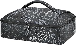 White Science Lab Objects Doodles on Chalkboard Reusable Insulated Pizza Bag, Waterproof Food Delivery Bag, with Handle Lid Leakproof Pizza Holder Tote for Hot or Cold Food