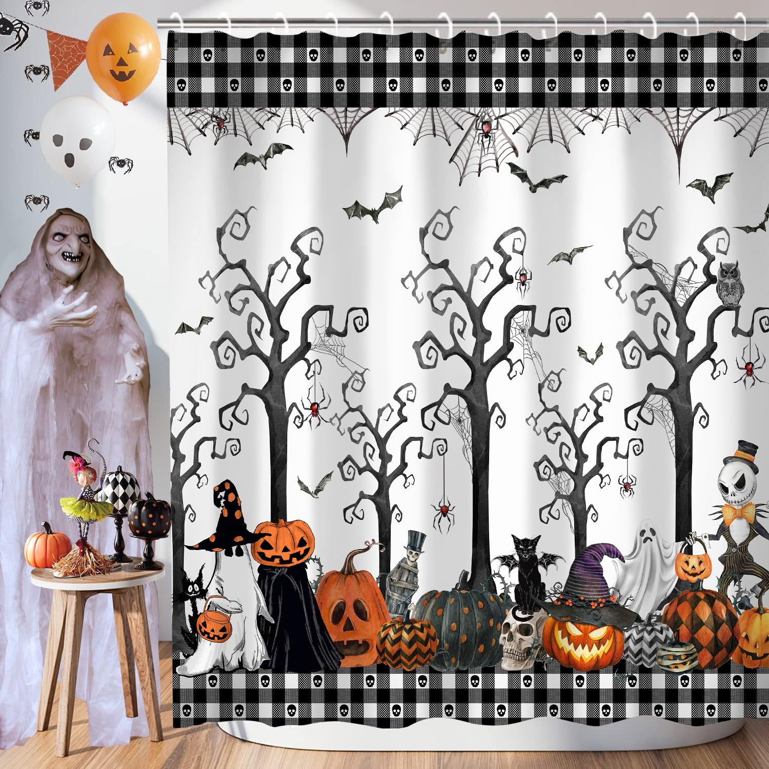 Mocsicka Duschvorhang Vintage Halloween – Wasserdicht, 180x180 Cm, Mit 12 Haken