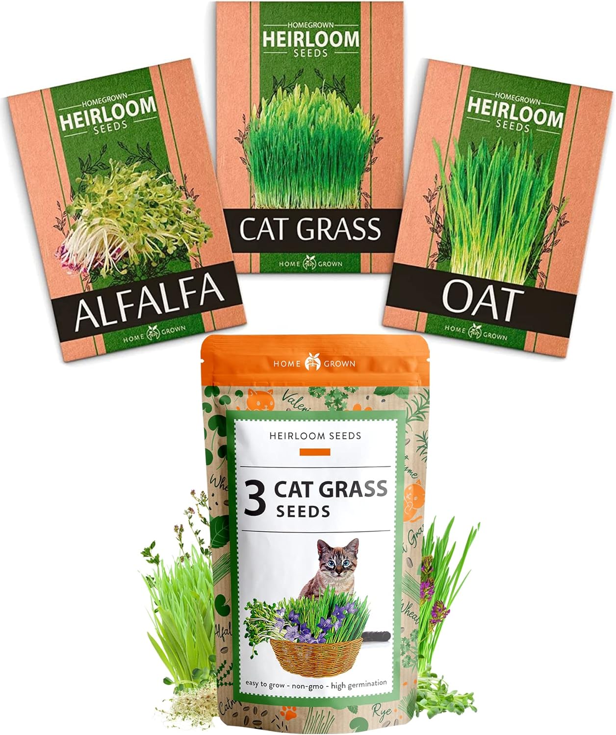 HOME GROWN Cat Grass Seeds Grow Cat Grass for Indoor Cats Cat Grass Seeds Bulk
