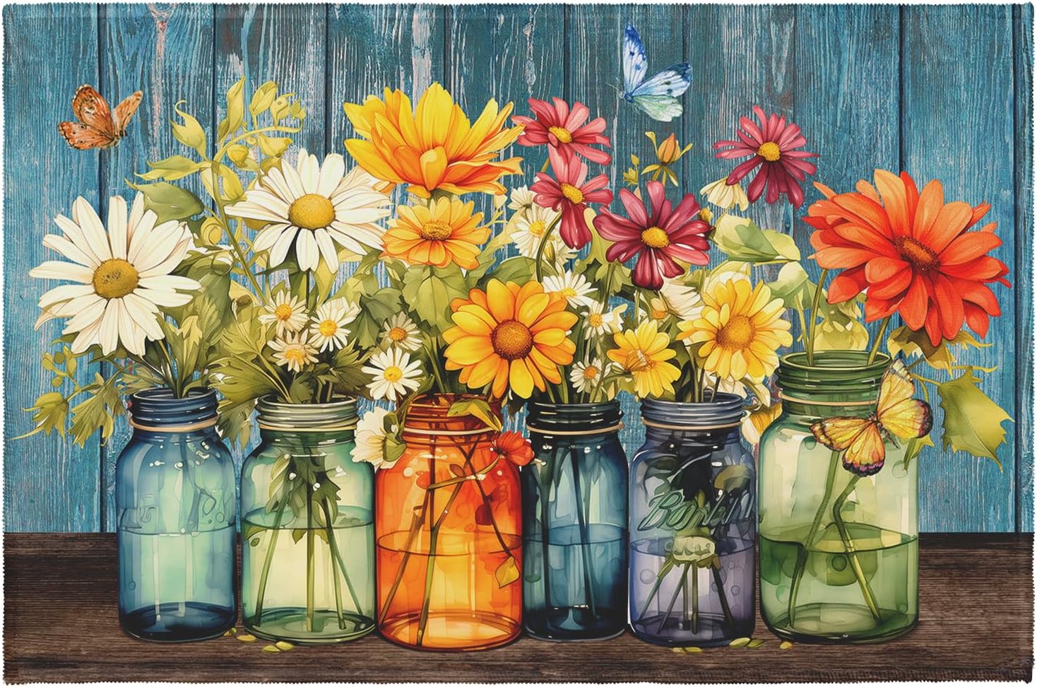 Daisy Entryway Area Rug Easter Spring Summer Vintage Flower Vases Door Mat 2x3 Rustic Floral Non-Slip Low Pile Front Doormat Washable Throw Rug for Living Room Bedroom Bathroom Kitchen